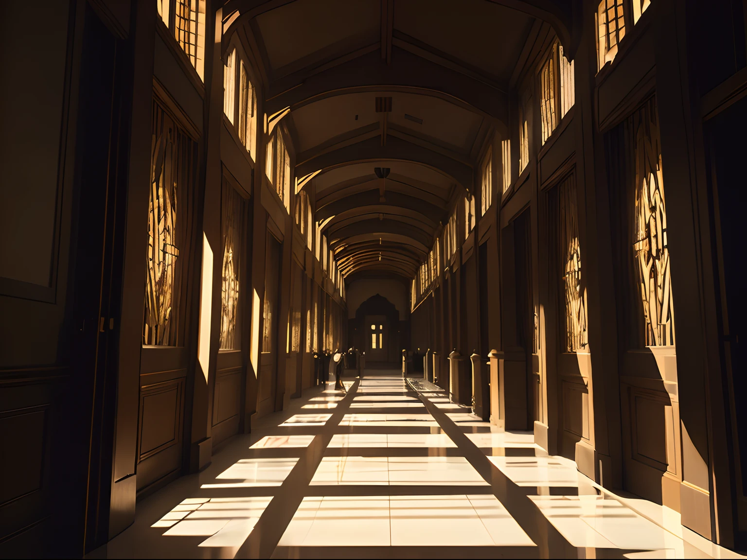 (masutepiece, Best Quality, Highly detailed, Convoluted), Glass corridor,Cinematic composition, Beautiful lighting