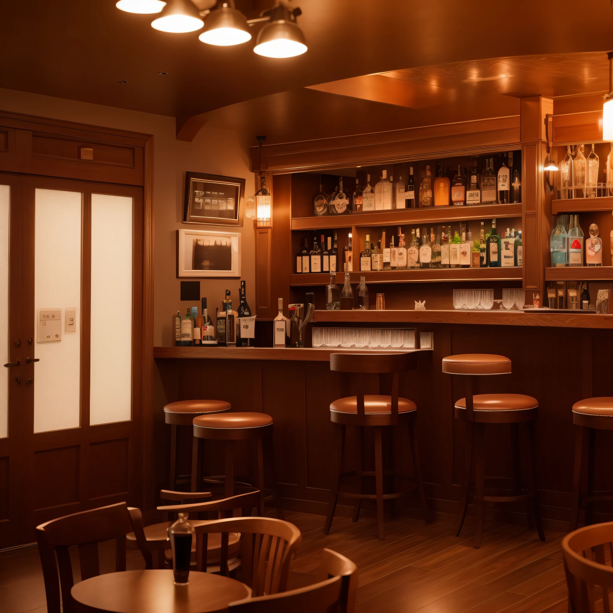 Inside is the front door to the bar, atmosphere of the bar, 4k, There are people around