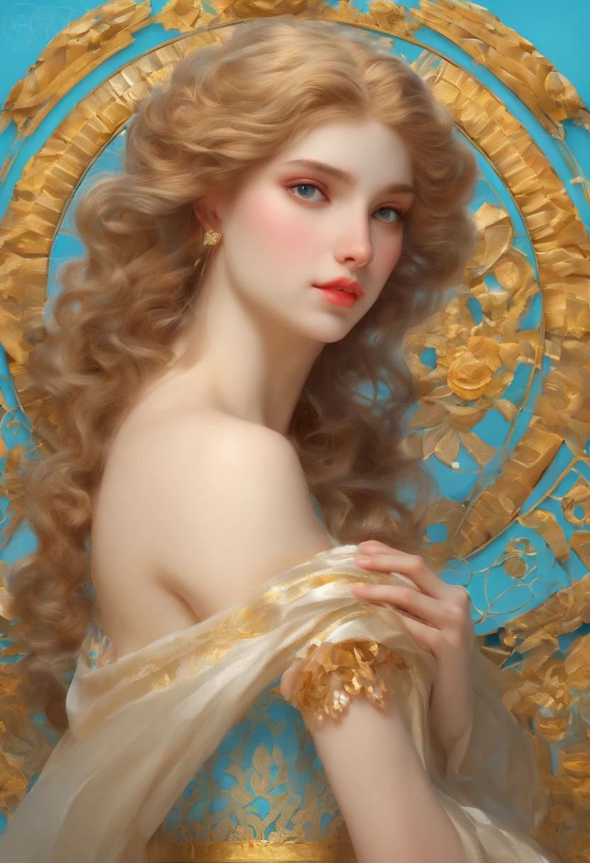 Olhos suplicantes, pleading expression, (sky blue with white lines and golden hair aesthetics), pale, Standing, Loira valiriana, cabelos ondulados, Toga grega, roupas romanas, seios grandes, Colorful castle drowning in the swamp, Peitos grandes, corpo inteiro coberto de joias tzeentchian, Perfect Body Nymph Painting from the 19th Century, Expressivo, (cercado por flores), (Ornate rococo), (vitoriano), (Pre-Raphaelite Beauty), retrato detalhado, Playful 18 Yo Teen, Rosto bonito detalhado, Sardas, Dream, Olhos sonhadores, Innocent shy maiden, (Perfeccionismo elegante)