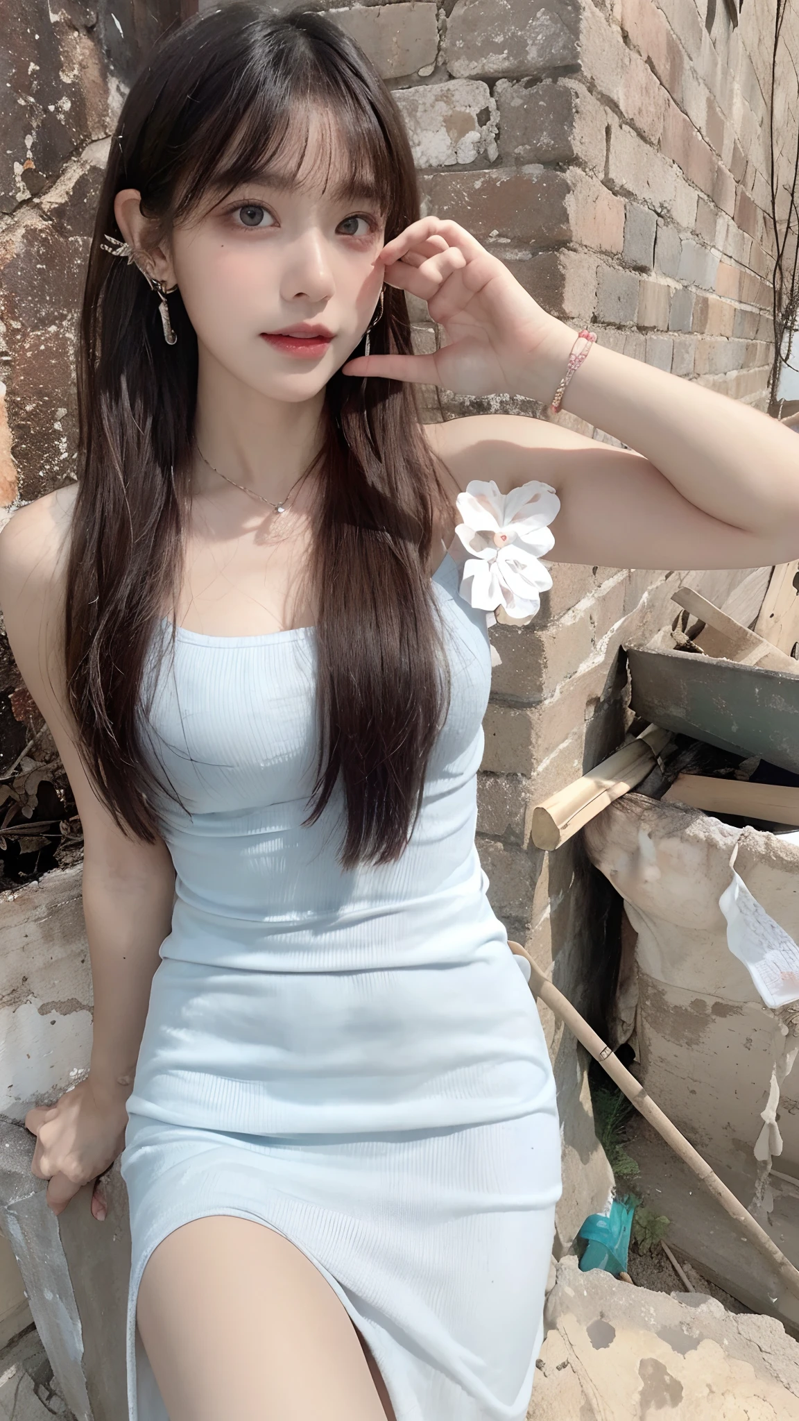 ((Best Picture Quality, 8K, nmasterpiece:1.3)), 1girls, Whole human body，Beautiful woman with slender abs:1.3, (Casual hairstyle, No leakage of big breasts:1.2)1.1, Ultra-fine face, detailed eye, 双眼皮，Smile with, Best quality, Top quality, ultra-high-resolution, 1girls, Elaborate Eyes，Exquisite background, Perfect skin（Skin of natural color），Slim，Model figure，Absurde，Very fine，Endless rice fields，Golden edge of rice paddies，Cutes，beatifull，double ponytails，on cheongsam，Chinese cheongsam，silk stockingsa，