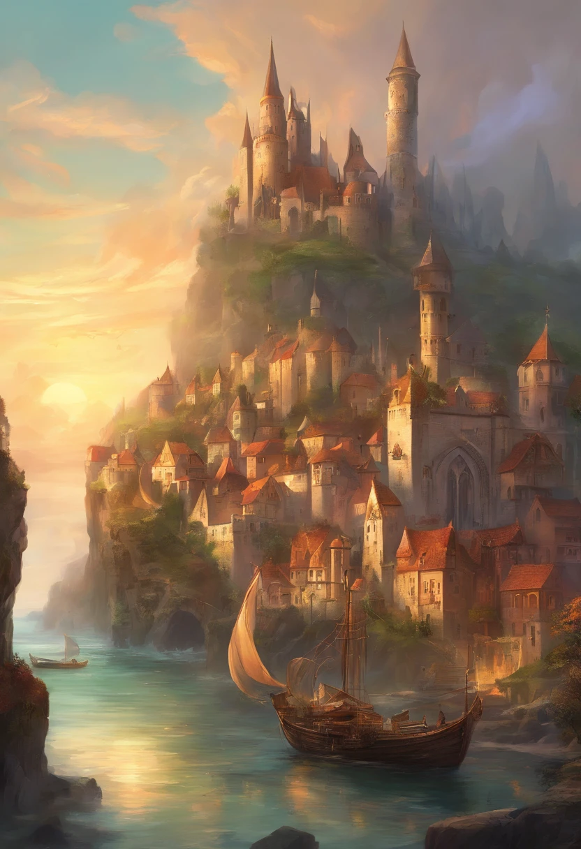 seaside city medieval europe magic fantasy