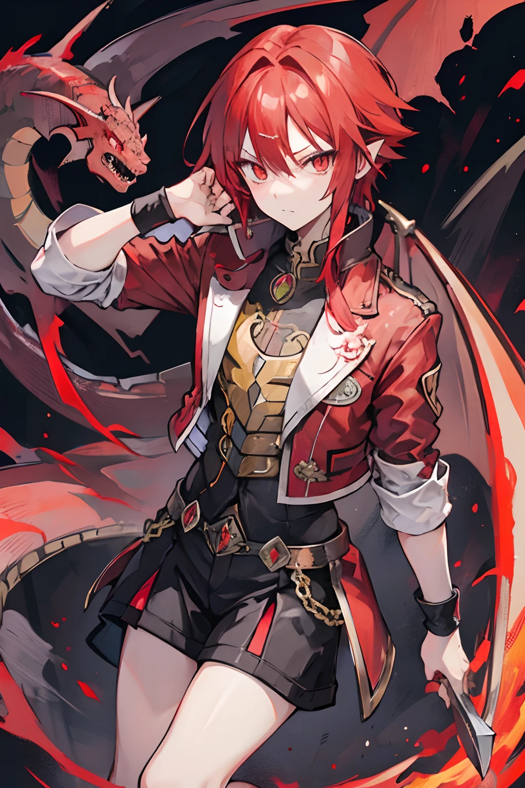 1 boy, Red Hair, ((((Red Draconic eyes)))) best res, good face