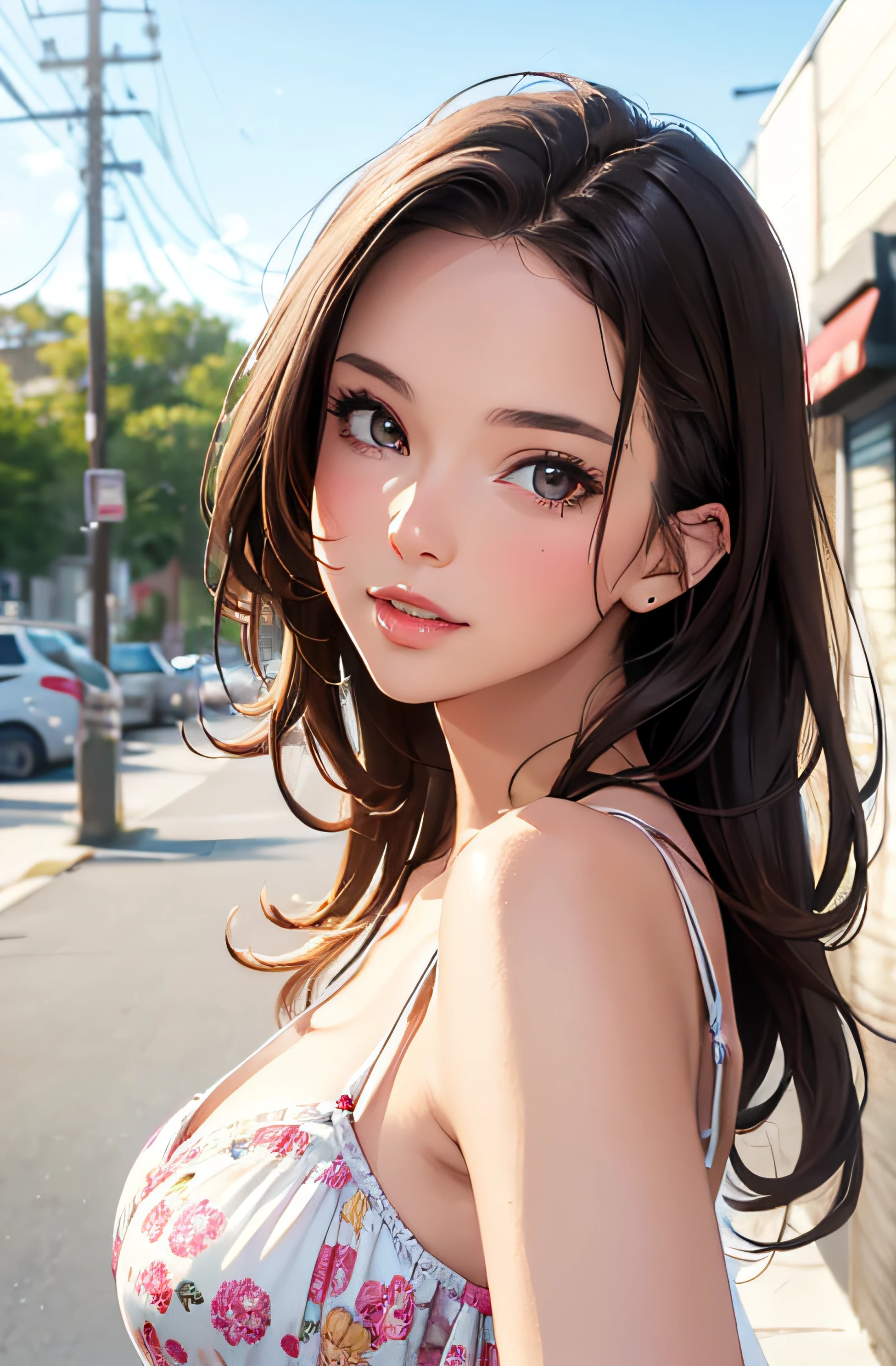 girl in summer clothes, ((taking a selfie)), random background, kiss, beautiful, medium breasts, flirtatious look, ((very detailed)), (perfectly detailed face), (well detailed hand), (well detailed hand), (well detailed hand), (well detailed hand), (well detailed hand) photorealistic image.