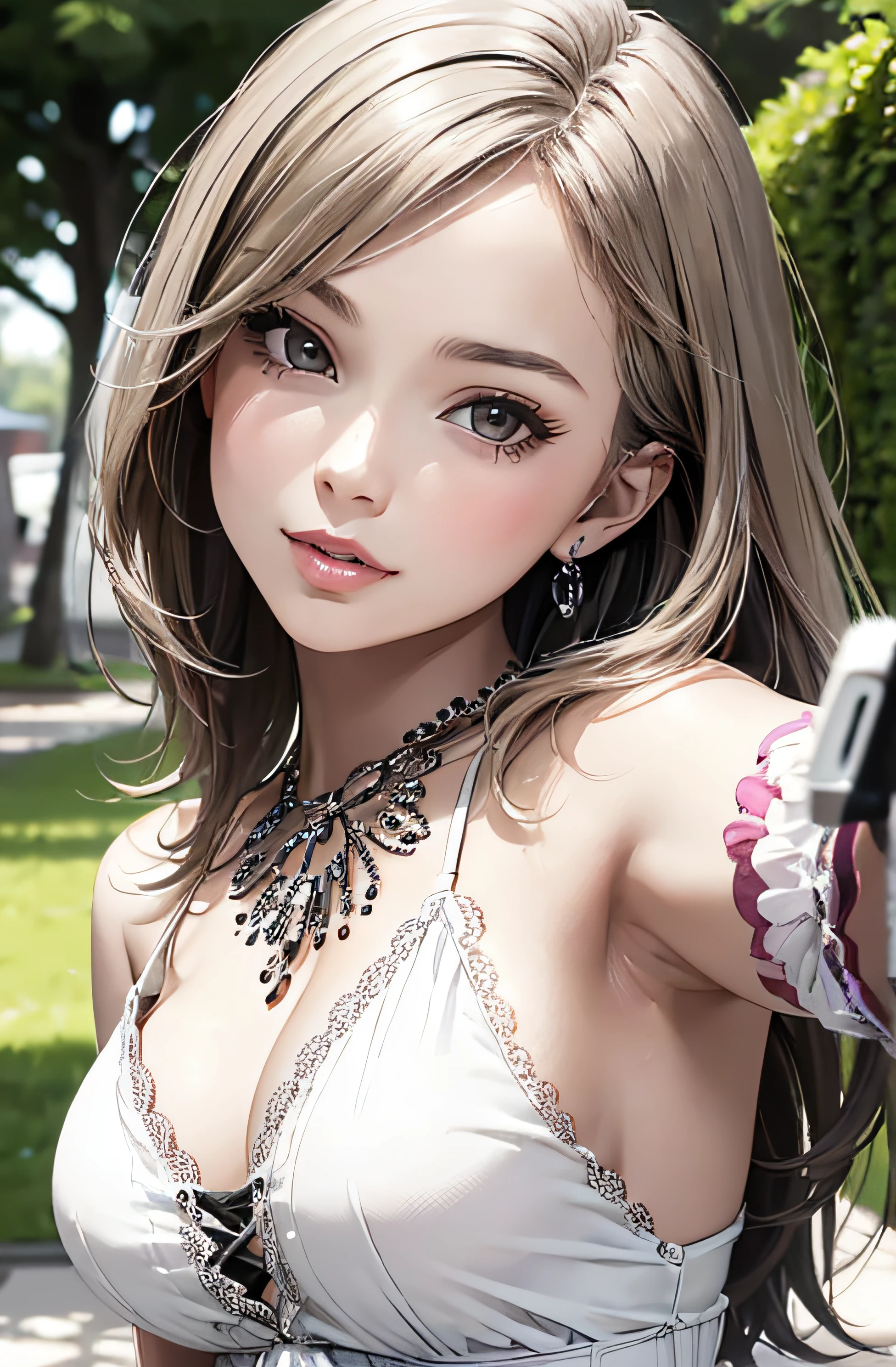 girl in summer clothes, ((taking a selfie)), random background, kiss, beautiful, medium breasts, flirtatious look, ((very detailed)), (perfectly detailed face), (well detailed hand), (well detailed hand), (well detailed hand), (well detailed hand), (well detailed hand) photorealistic image.