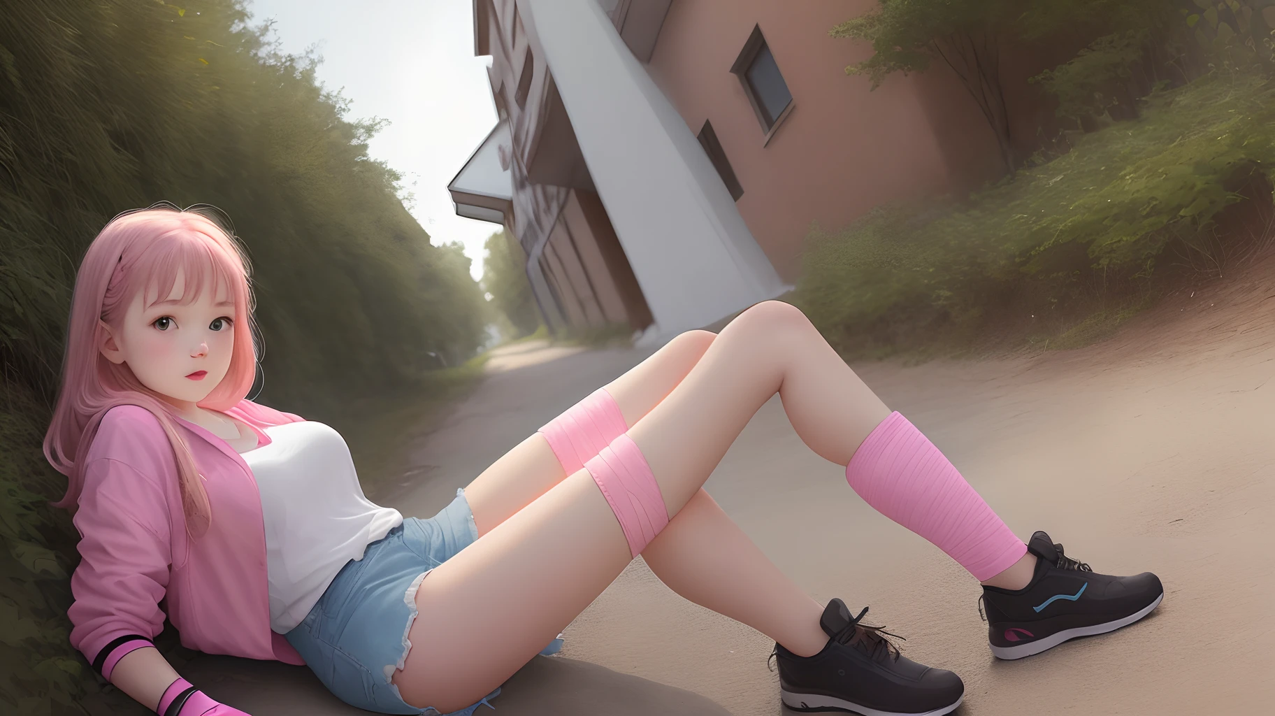 Girl with a pink cast on her leg