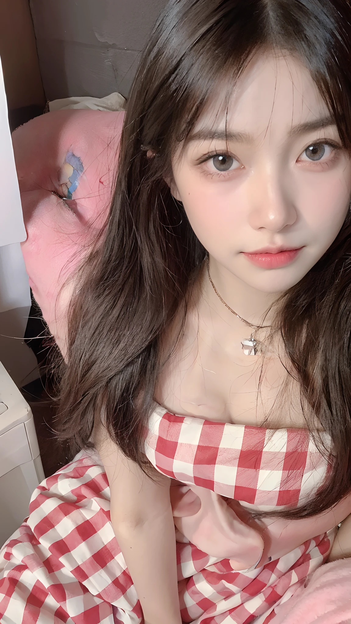 Top quality, Masterpiece, 超高分辨率, (Realistic, : 1.4), Original photo, (True skin texture: 1.3), (filmgrain: 1.3), in a panoramic view, Portrait, Very wide lens, Narrow waist, cowboy lens, (bangs, Inconspicuous, Cold light,) Night, Close-up, Tears, Short hair, neck long, ears sticking out, bangs, Big eyes, Brightly Colored Eyes, In the house, Dust, Tindall effect, (Facial expression), Sitting, (hitting a wall), Crying, Frowning, (Looking down), Nervousness, Tears, smiling happily
one girl, eyes and face with beautiful details, White jabot, pink dark V, Brown eyes,