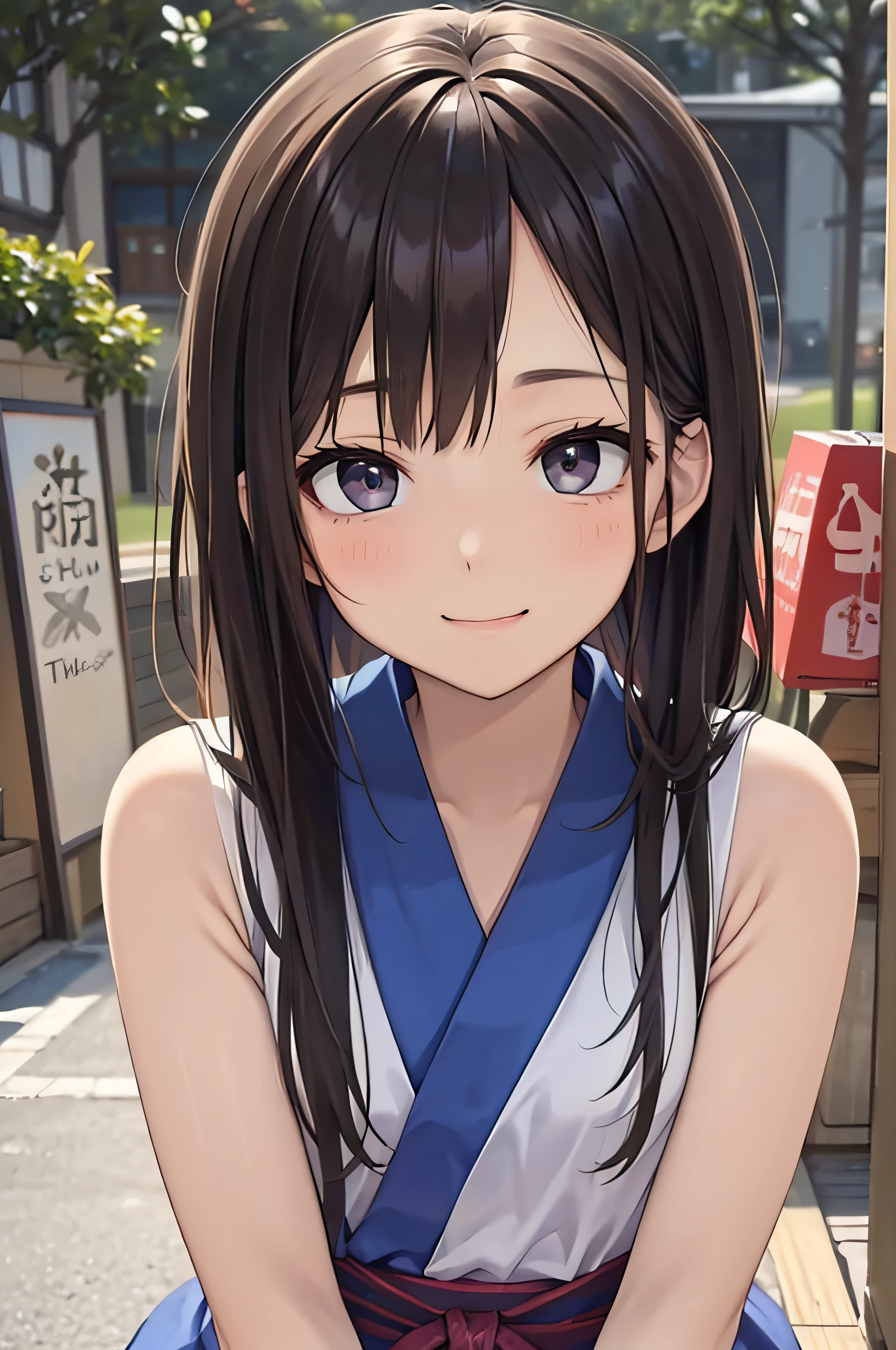 sixteen years old、brown haired、beautidful eyes、real looking skin、small tits、(8K、masterpiece)、(reallistic、Photorealsitic)、top-quality、ighly detailed、The ultra-detailliert、Beautie、cute little、japanes、idol、a smile、Close-up portrait、Healthy face