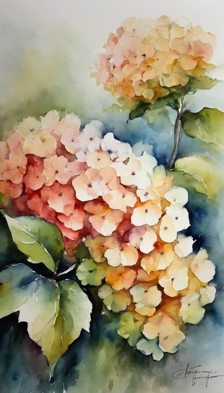 Watercolor hydrangea Art Floral Farmhouse Art