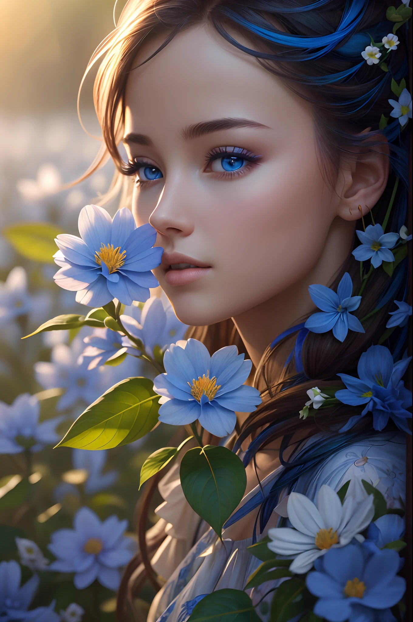 (ultra-realistic), (highly detailed), ultra high res, a ultra beautiful blue flower blooming on a spring morning, multi-colors, masterpiece,  picture, background only