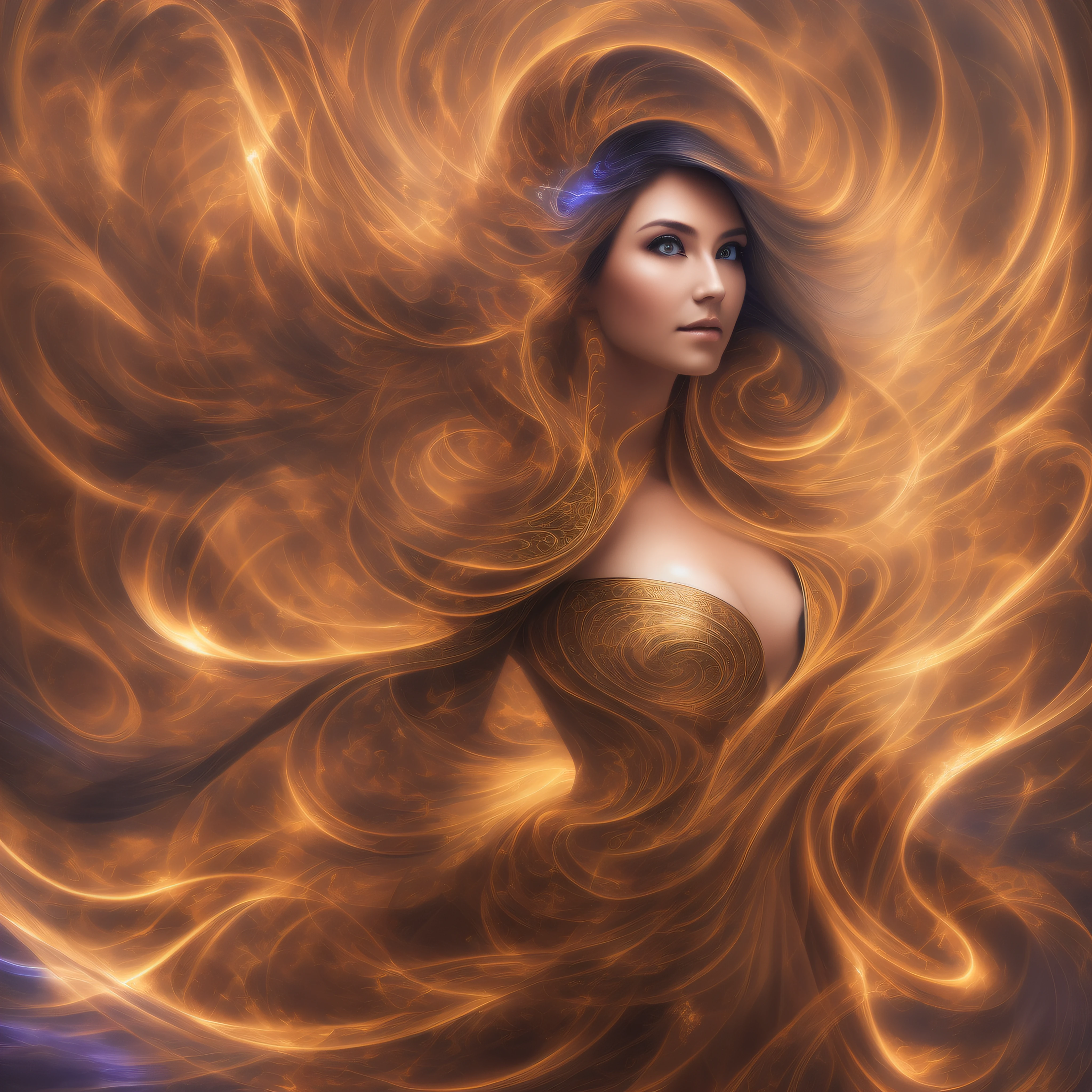 Generate fascinating images of the Wind Witch to captivate. Elements of flowing mystical robes, swirling air swirls, and a hint of magic in her eyes give off an aura of elegance. Photorealistic, Masterpiece, Top Quality, Super Detail, HDR, 8K