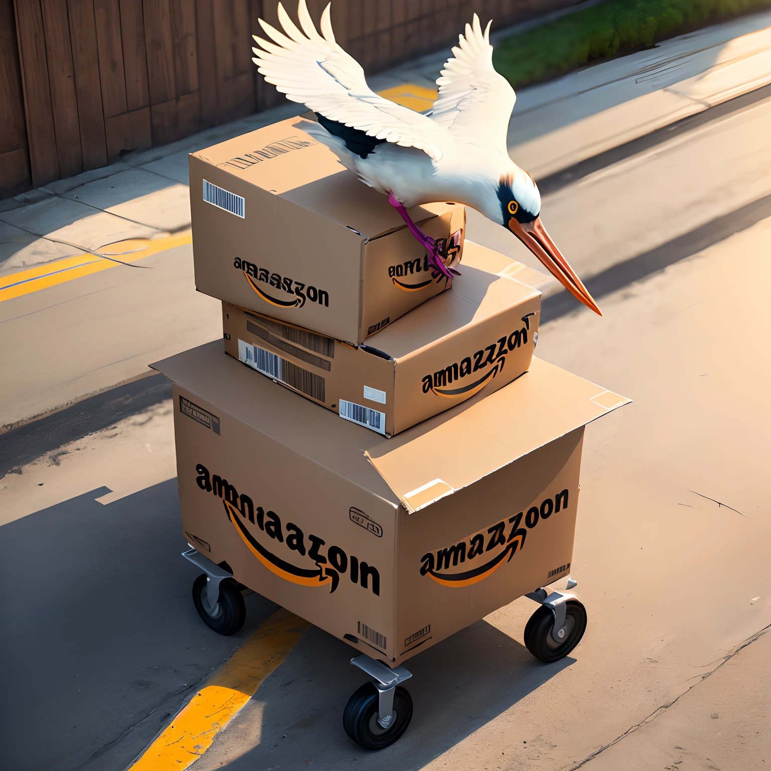 stork working for amazon delivering baby