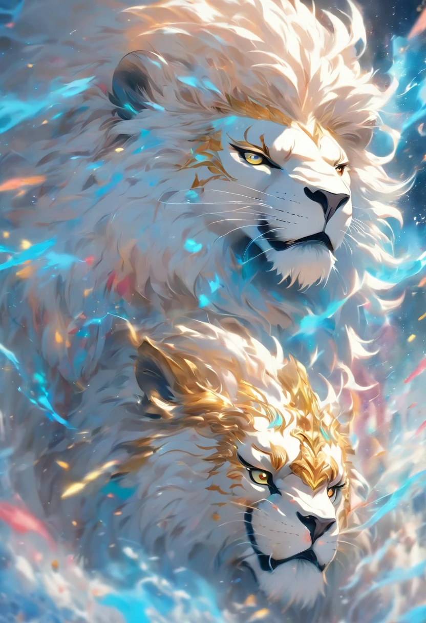 splashart, Lion's head, Well detailed mane ((white backgrounid)), piercingeyes, epic instagram, art  stations, Color Paint Splash Style+, contour lines, hyperdetailed intricately detailed, Unreal Engine, magnifica, intricate detailes, Splash Screen, Complementary color scheme, Realistic concept art, 8K分辨率, Masterpiece of deviance, an oil painting, heavy brushstrokes, Ink Drop, Splash gear