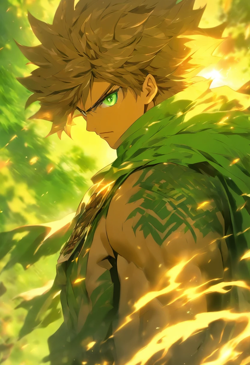 This young man was of a relatively tall and lean build, with sharp and inquisitive green eyes that darted about his surroundings. His light, coppery brown hair, tied back and low, flowed in the wind, its natural waves played with by the breeze that also gently shook the branches over his head. The sun shone through the leaves, casting dappled shadows on his light skin and soft, handsome features. He wore a set of rugged yet high quality clothes under a green longcoat of a more durable cloth, with the practical addition of leather gear fit for traveling. At his side, on the belt that tied the waist of his coat close, a bastard sword was strapped