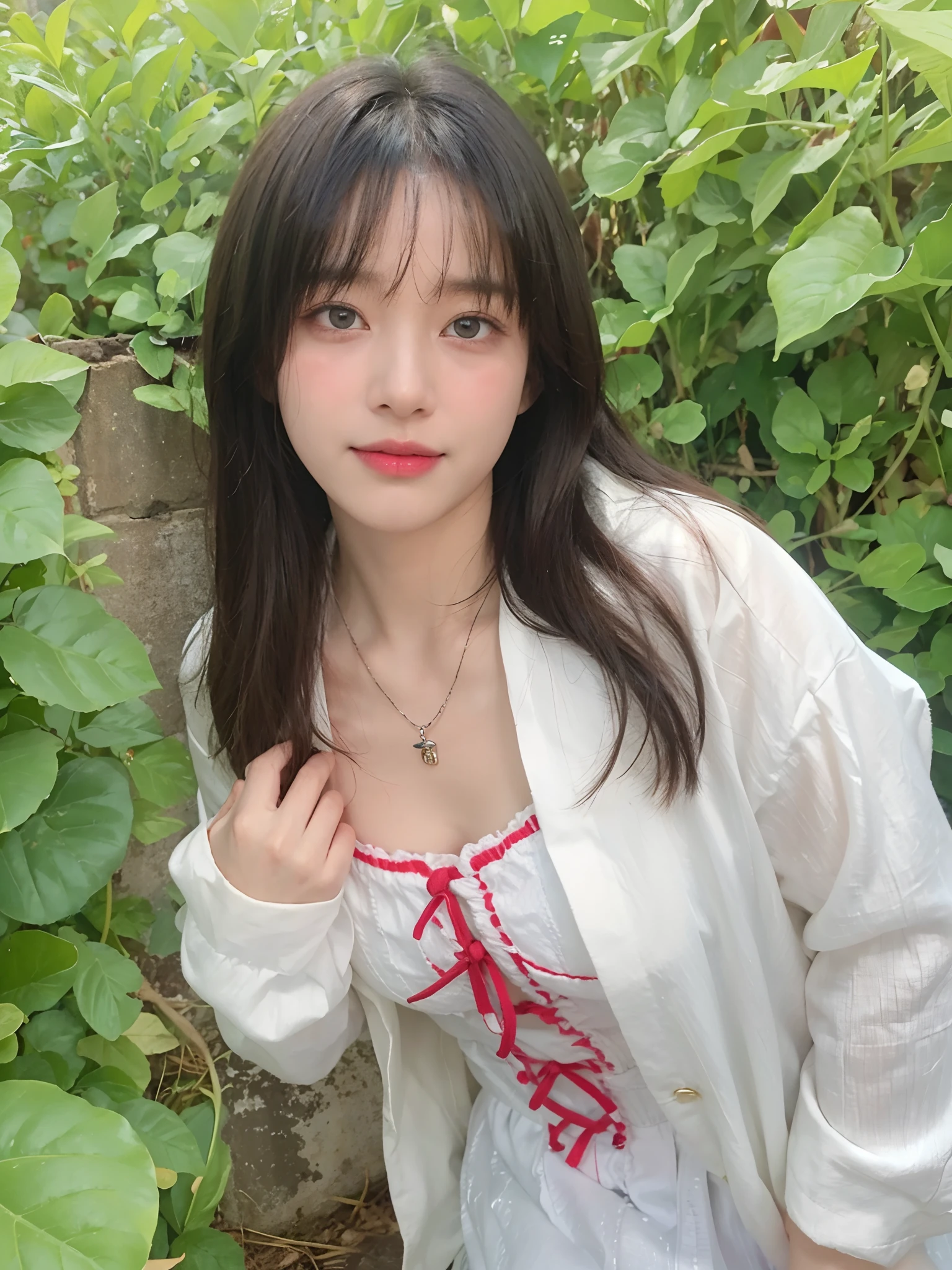 Top quality, Masterpiece, 超高分辨率, (Realistic, : 1.4), Original photo, (True skin texture: 1.3), (filmgrain: 1.3), in a panoramic view, Portrait, Very wide lens, Narrow waist, cowboy lens, (bangs, Inconspicuous, Cold light,) Night, Close-up, Tears, Short hair, neck long, ears sticking out, bangs, Big eyes, Brightly Colored Eyes, In the house, Dust, Tindall effect, (Facial expression), Sitting, (hitting a wall), Crying, Frowning, (Looking down), Nervousness, Tears, smiling happily
one girl, eyes and face with beautiful details, White jabot, pink dark V, Brown eyes,