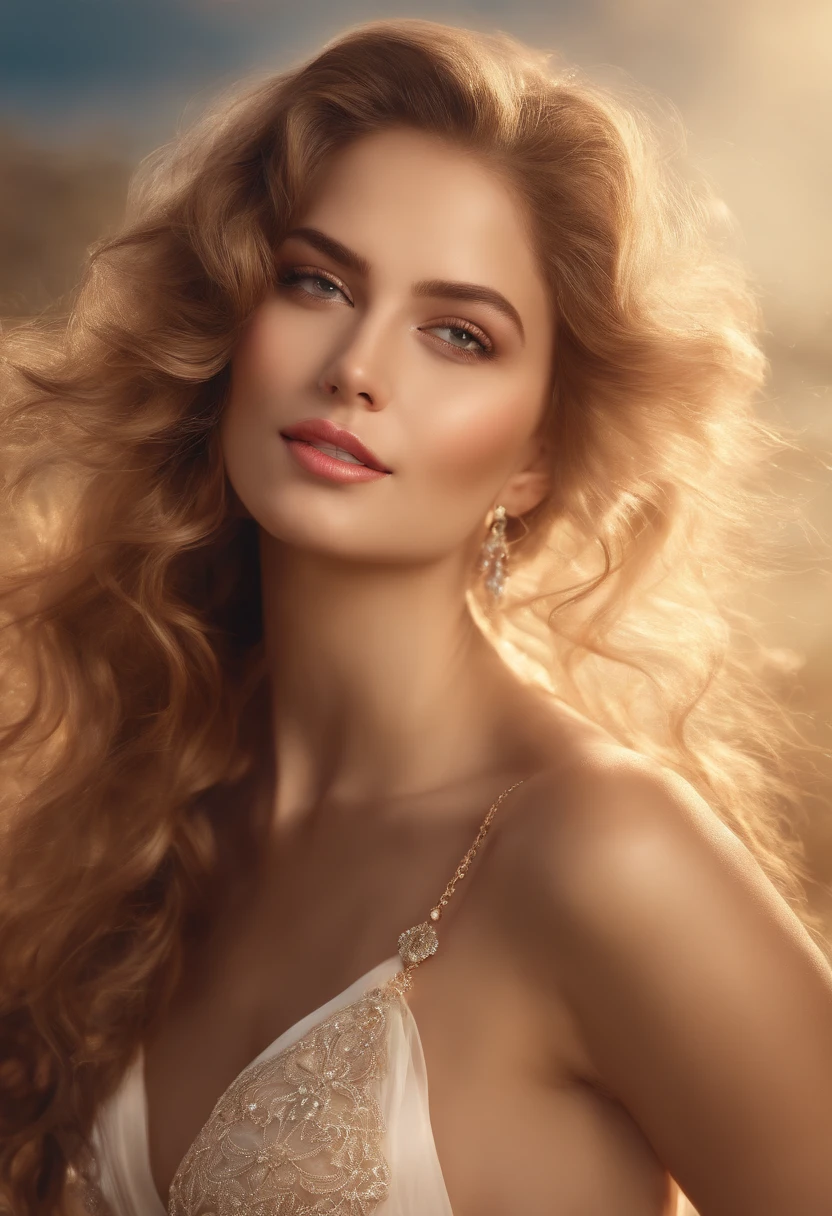 (best quality,ultra-detailed,highres,masterpiece:1.2),beautiful girl with seductive gaze and confident smile,lovely curves of her body,gorgeous long hair flowing,soft and smooth skin,romantic and dreamy lighting,stylish and provocative fashion,subtle and elegant makeup,vivid colors,
Material: digital illustration,highly detailed,realistic,
Additional details: a faint hint of wind blowing through her hair,delicate jewelry accentuating her beauty,feminine and empowering pose,captivating and alluring atmosphere,
Art style: sensual portraits, sensual photography,
Color palette: warm tones with a touch of soft pink and golden hues,
Lighting: soft and gentle lighting enhancing her allure, creating a mesmerizing ambiance.