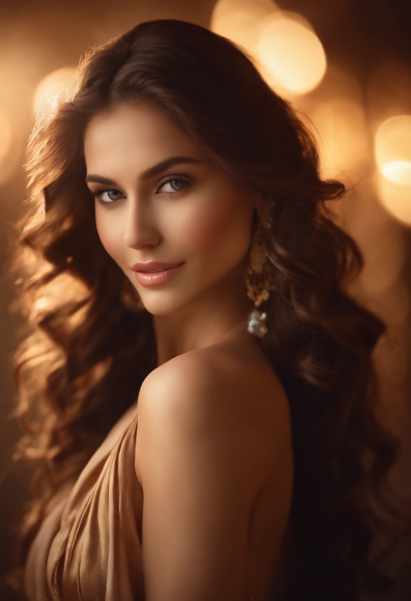 (best quality,ultra-detailed,highres,masterpiece:1.2),beautiful girl with seductive gaze and confident smile,lovely curves of her body,gorgeous long hair flowing,soft and smooth skin,romantic and dreamy lighting,stylish and provocative fashion,subtle and elegant makeup,vivid colors,
Material: digital illustration,highly detailed,realistic,
Additional details: a faint hint of wind blowing through her hair,delicate jewelry accentuating her beauty,feminine and empowering pose,captivating and alluring atmosphere,
Art style: sensual portraits, sensual photography,
Color palette: warm tones with a touch of soft pink and golden hues,
Lighting: soft and gentle lighting enhancing her allure, creating a mesmerizing ambiance.