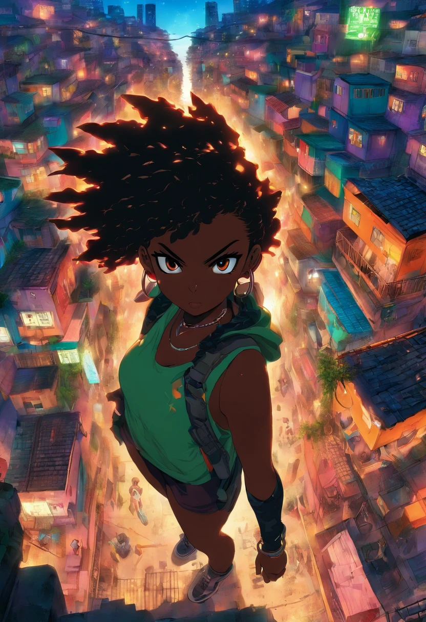 mulher negra numa favela