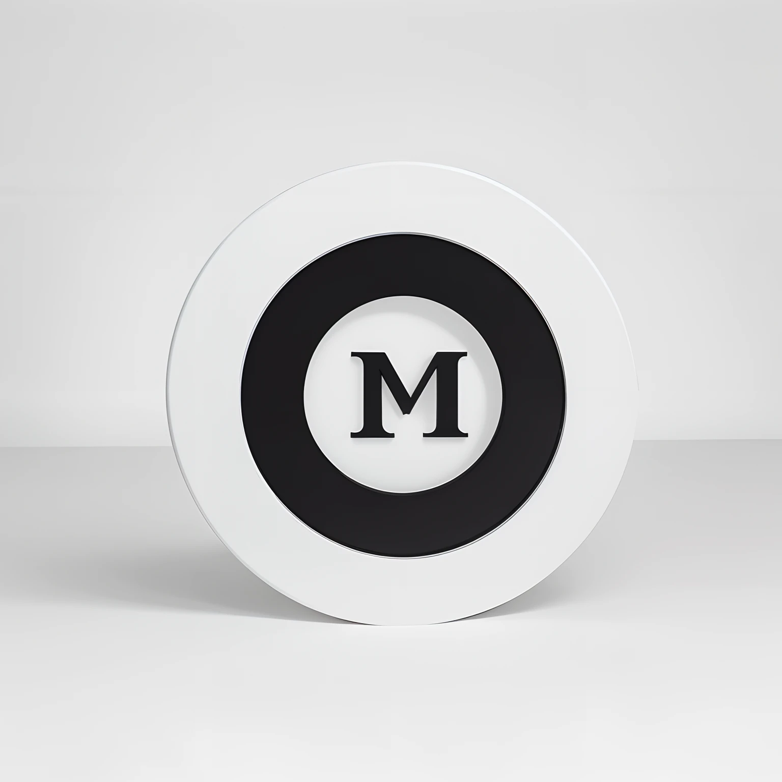 Modern letter B with a white font and black background with a white circle border symmetrical outside the letter