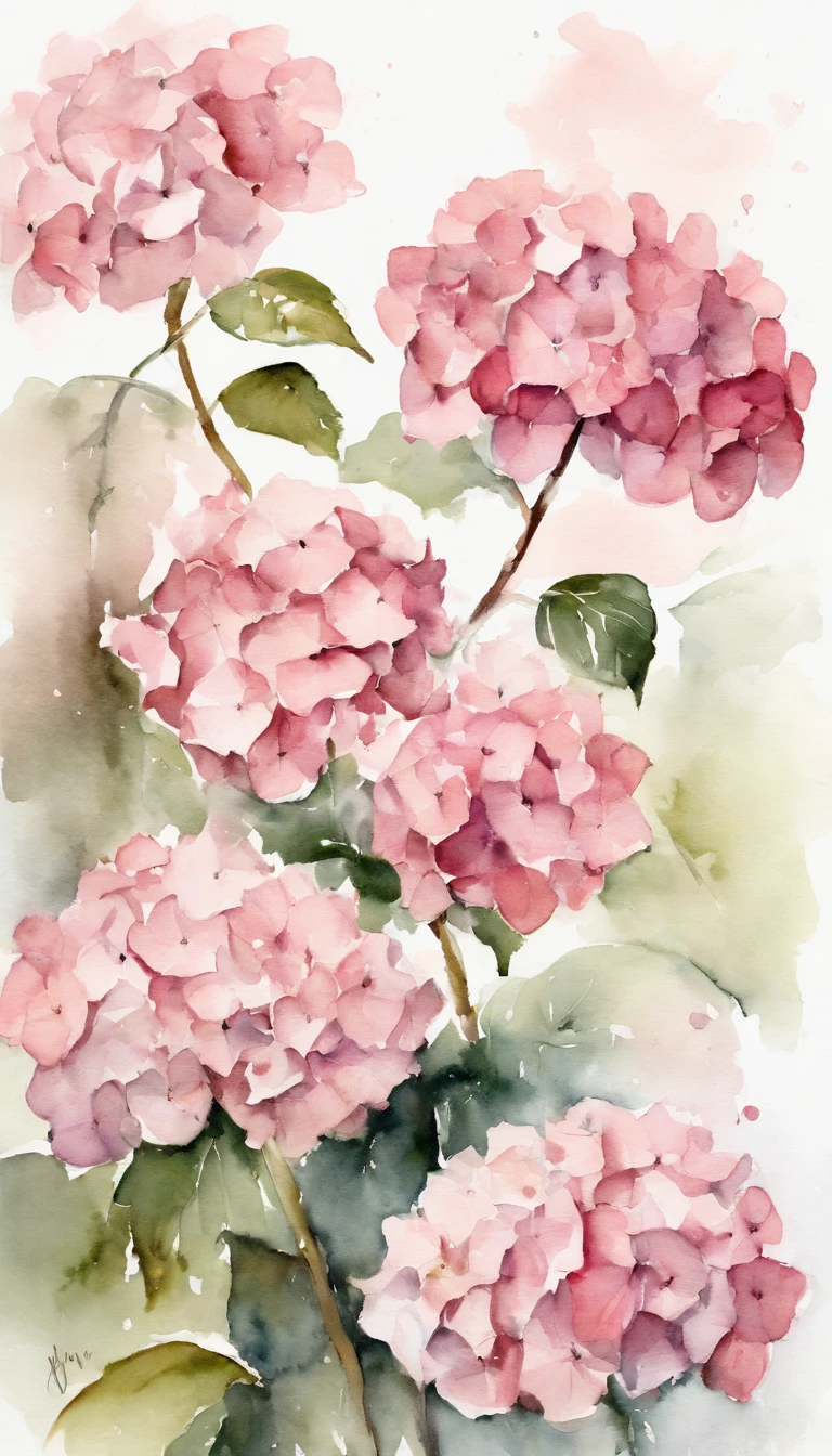 blush pink hydrangea, white background, minimalistic art