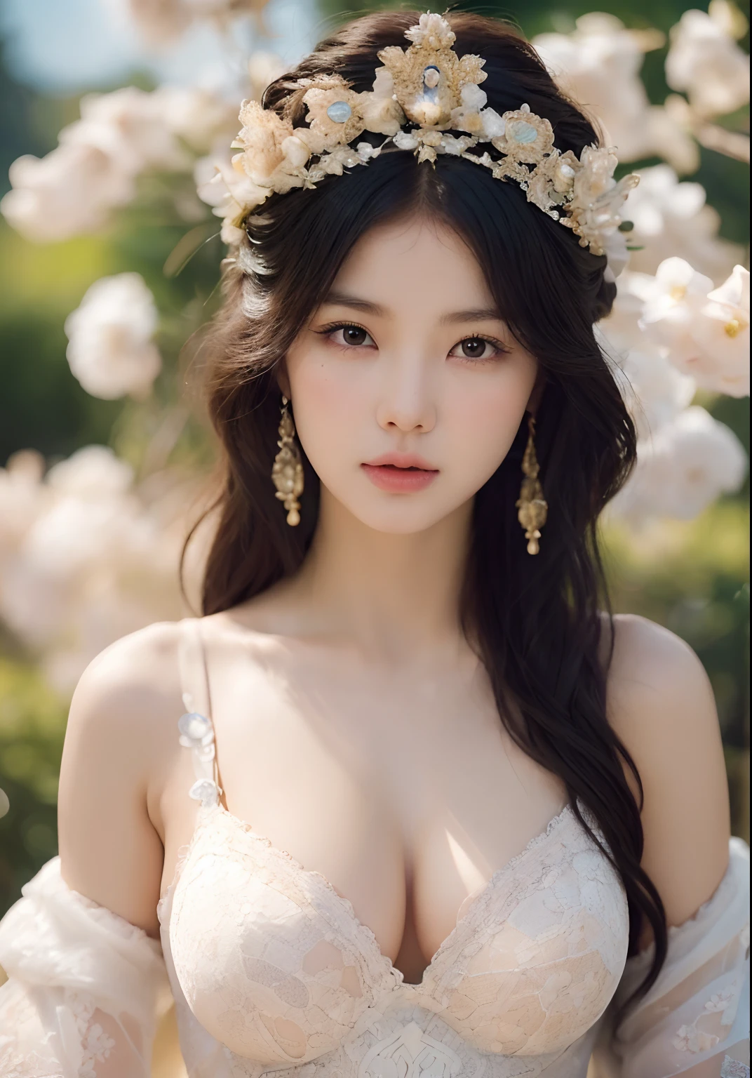 (daydream), 1girl, (beauty breast (upper body)), 1girl, (erotic_, (masterpiece)), kim Yoo-jung, (aphrodite goddess), pretty young face (Russian) (Asian), (lace), adept art, very best quality detailed face:1.5, (8k HD graphic, (soft and chill light), best quality detailed ultra highres:1.2 dynamic lighting, artstation, winner photography, volumemetricslighting), (blur background)