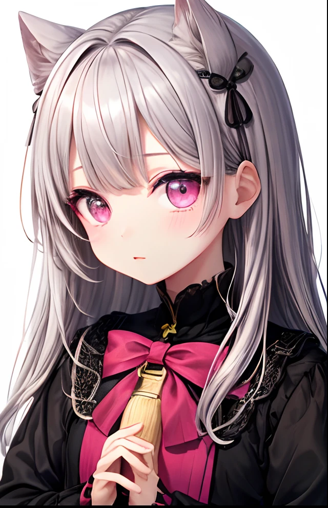 girl with、No background、without background、Background through、Gray hair、Gray hair、greyt hair、Twin-tailed、Two knots、Subject bangs、Pattsun bangs、Aligned bangs、Sareme、Sauce order、Pink eyes、Pink eyes、Black Dress、Long sleeves、kawaii、No background