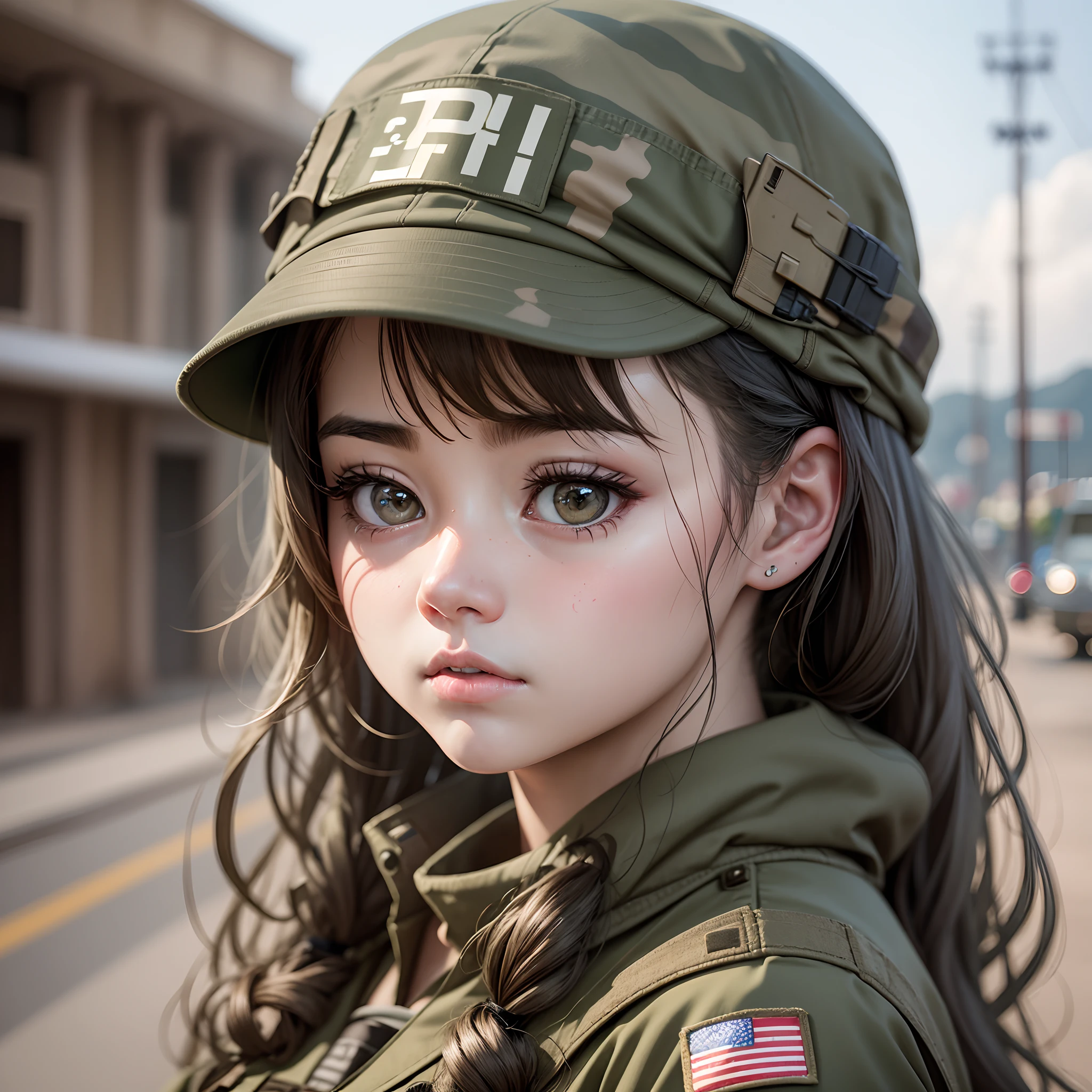 a cute sad girl doing challenging task in military --auto --s2