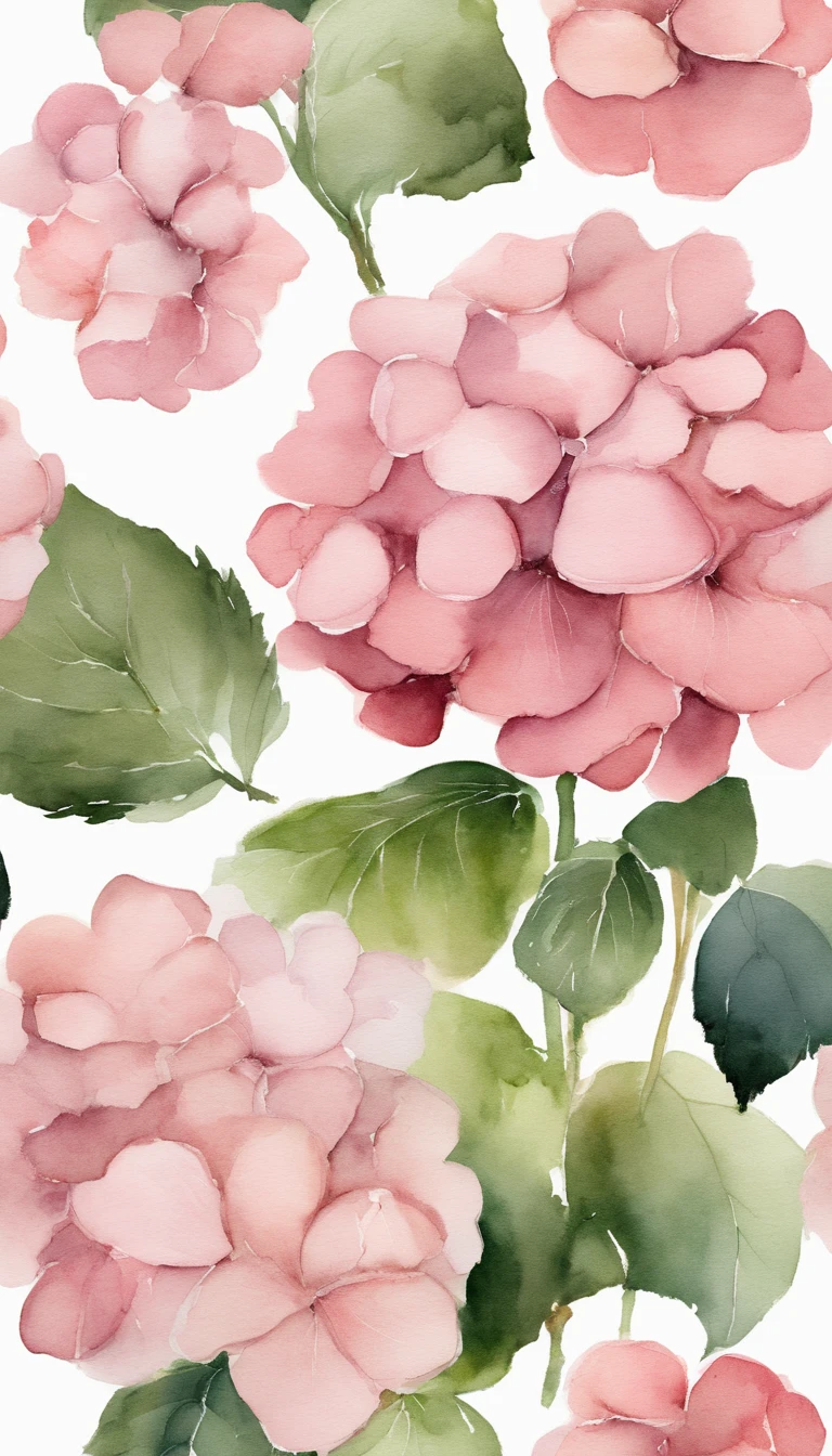 Blush pink Hydrangea, white background, Minimalistic design