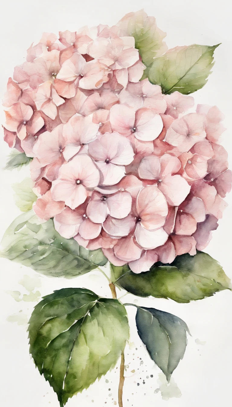 minimalistic blush pink hydrangea, white background