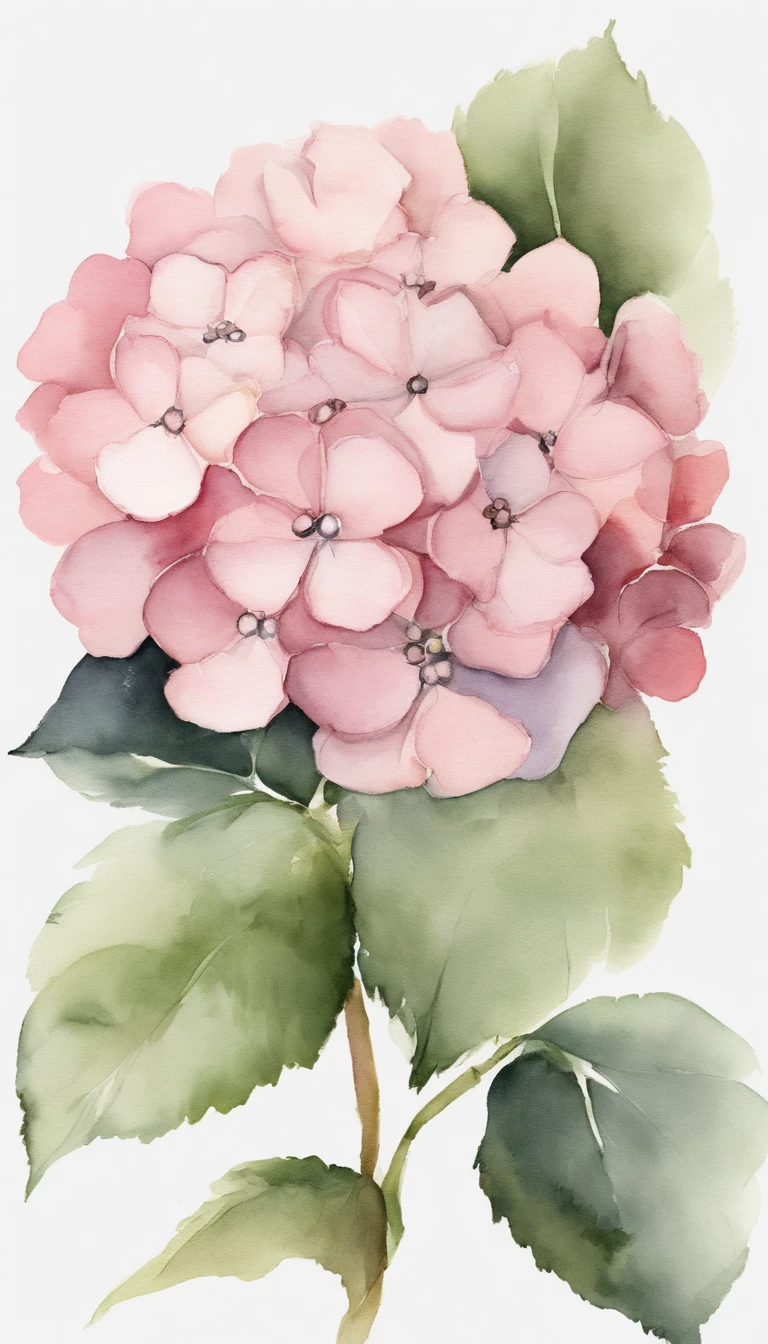 minimalistic blush pink hydrangea, white background