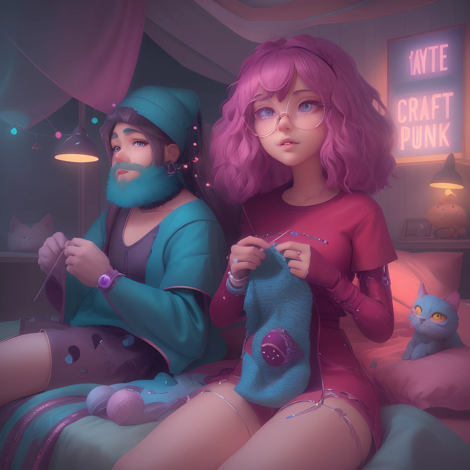 there are two people sitting on a bed with a cat, procreate illustration, digital art #oneshotgame, 8k high quality detailed art, realistic art style, cute detailed digital art, 8 k realistic digital art, deviantart artstation cgscosiety, beautiful digital artwork, stunning digital illustration, 3 d epic illustrations, realistic 3 d style, detailed digital 3d art