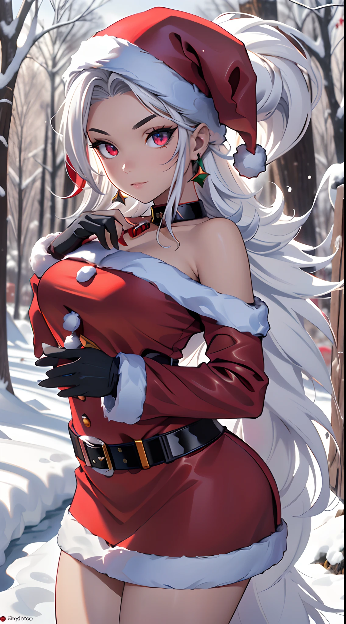 Santa hat,Red is sexy,External,in the snow,Reindeer Christmas Girl,is very beautiful,Exquisite and beautiful facial features and,8K分辨率,Studio quality,hyper HD,Super fine detail,Christmas Eve,Oyuki,casa,Christmas tree,designs,巨作,fully body photo,Brilliantly lit,Surreal Photo,long range shotgun body,There is a cabin at the back,In the snow,natta,Superbly detailed eyes,large bust,scantily clad,Full body like,long legelame it up