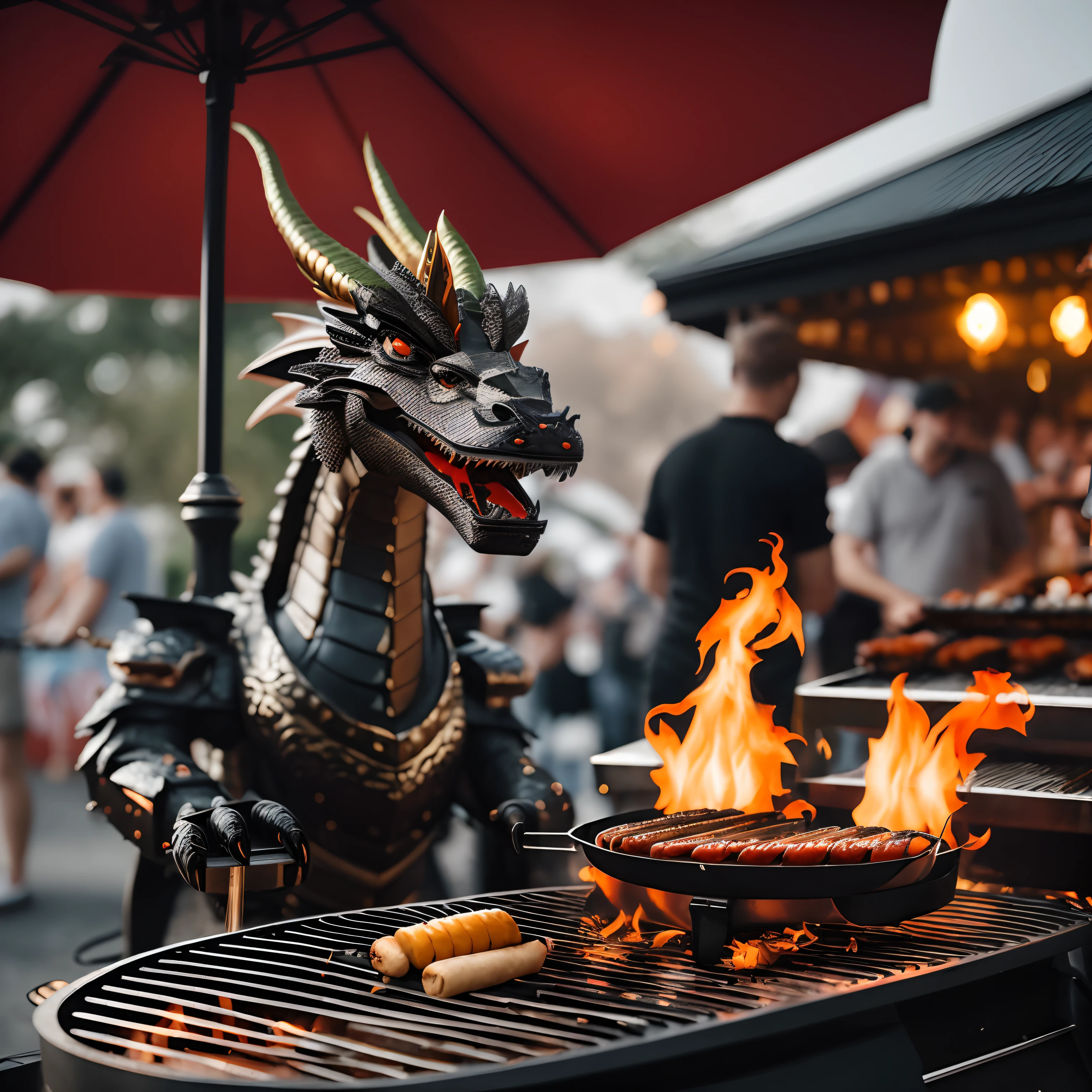 In a wild and imaginative twist of events, the mighty Tyrannosaurus rex found itself in a role quite different from its fearsome reputation - as the barbecue cook for a group of 25-year-old lingerie models. This unexpected scenario unfolded in a whimsical world where dinosaurs and modern humans coexisted in harmony.
The T. rex, affectionately known as "T-Rex Chef" by the models, had surprisingly adapted to its newfound culinary role. Standing at an impressive height, its large and imposing form cast a shadow over the barbecue grill as it expertly handled tongs and spatulas with its tiny yet agile arms. Its keen sense of smell allowed it to identify the perfect blend of spices and marinades to enhance the flavor of the dishes.
Surrounded by the lively energy of the young models, who embraced the novelty of their prehistoric chef, T-Rex Chef went about its tasks with a mixture of focus and gentle camaraderie. The models would playfully tease the dinosaur, and it would respond with a good-natured growl, its large teeth and jaws a stark contrast to its surprisingly friendly demeanor.
Despite its somewhat limited reach due to its short arms, T-Rex Chef had ingeniously arranged its cooking station for efficiency. It managed to flip burgers, skewer vegetables, and baste meats with a grace that defied its size. The combination of its culinary skills and the lively banter of the models created an atmosphere of laughter and joy.
As the aroma of sizzling barbecue filled the air, the models donned playful aprons and helped with various tasks, making the experience more of a shared adventure than a conventional cooking arrangement. T-Rex Chef would occasionally let out a triumphant roar as it unveiled its perfectly grilled creations, and the models would respond with cheers and applause.
The whimsical scenes of a T. rex flipping burgers while surrounded by lingerie-clad models became the stuff of legend in this alternate reality. The unlikely friendship between the ancient