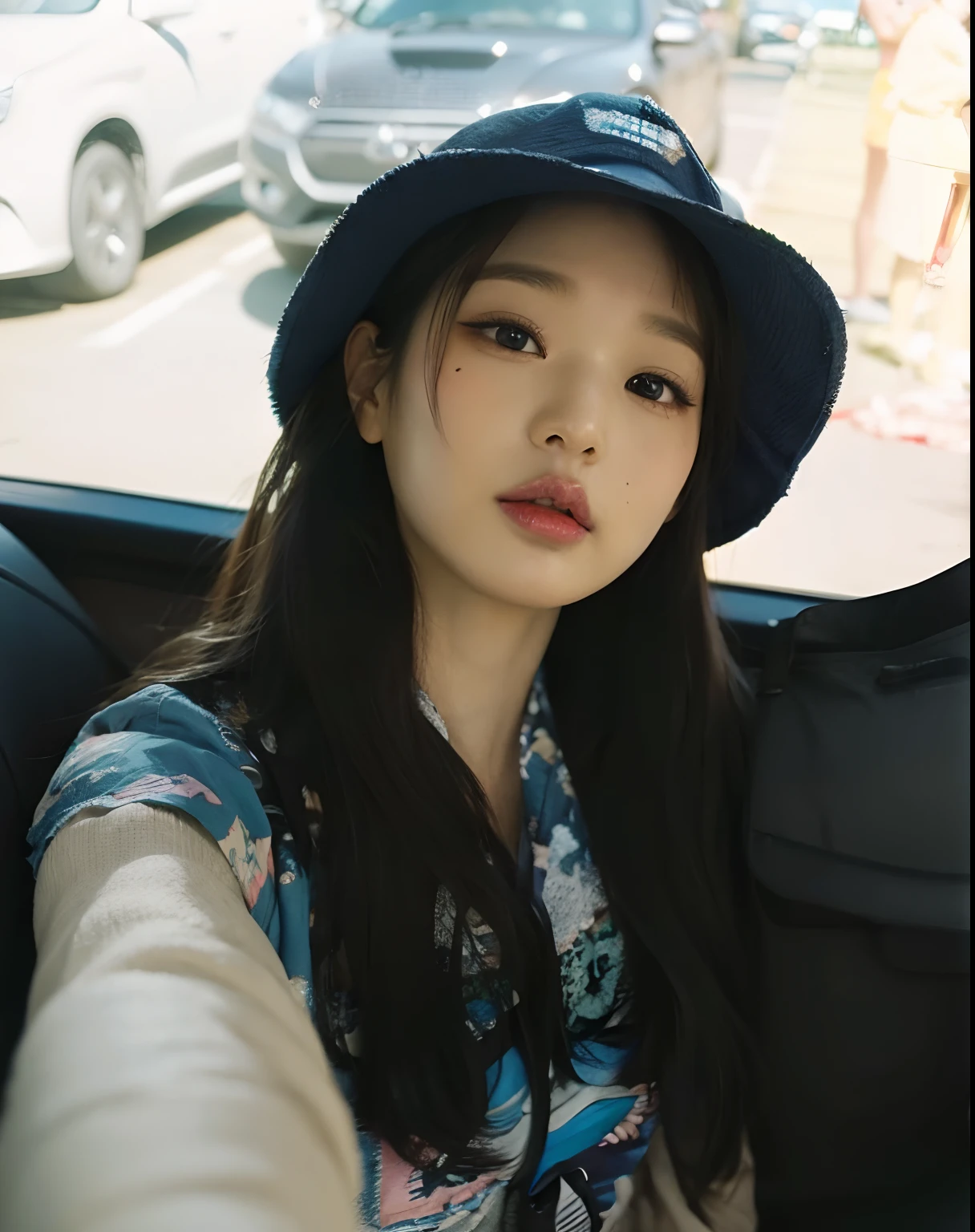 Mujer arafed con un sombrero azul tomando una selfie en un coche, Kimi Takemura, Blackpink Jennie, Gemma Chen, Taejune Kim, Gongbi, Jossi de Blackpink, Kiyoko Suzuki, Heonhwa Choe, Jinyoung Shin, con una gargantilla y un lindo sombrero, Parque Roseanne de Blackpink, Kiko Mizuhara, Lulu Chen