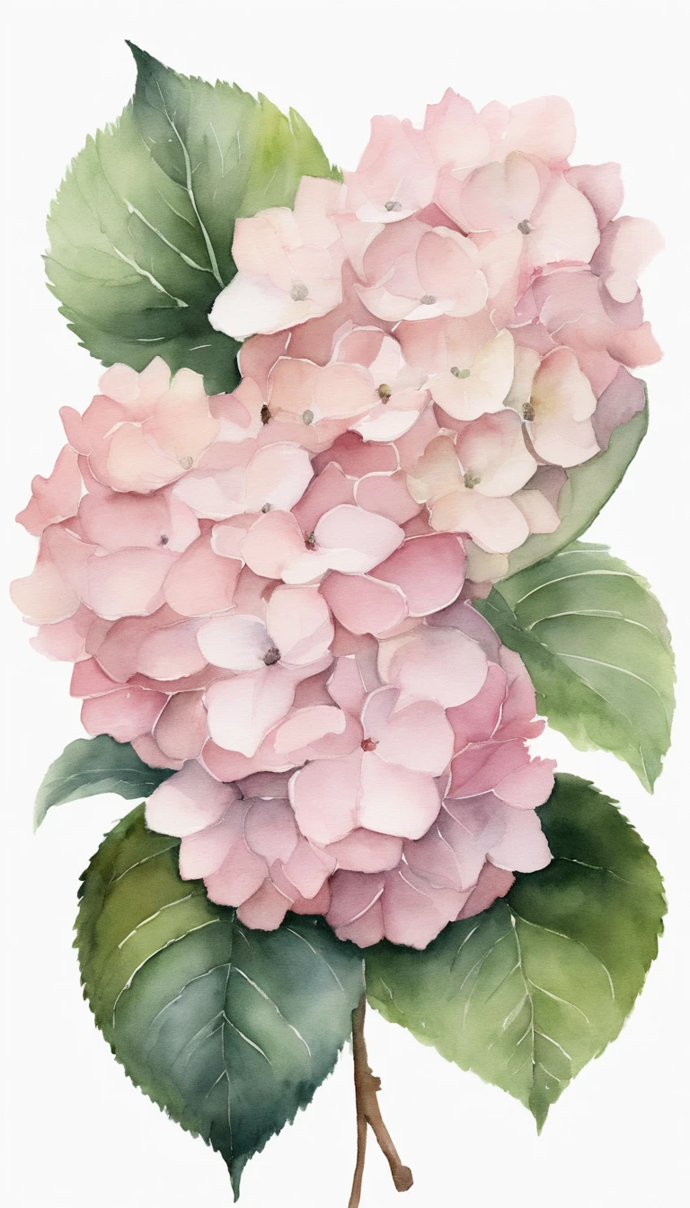 blush pink hydrangea, minimalistic ART, white background
