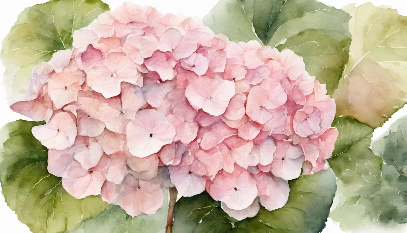 Design A blush pink hydrangea, white background, minimalistic art.