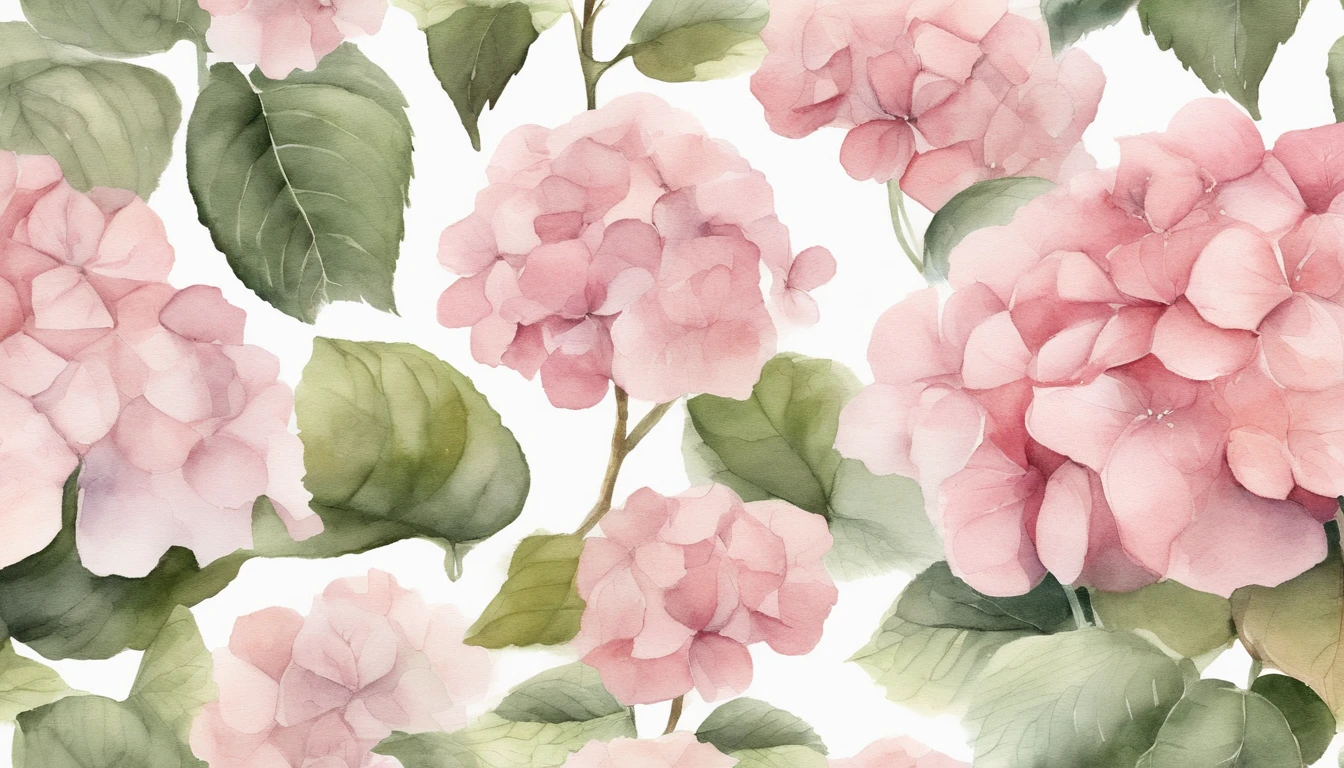 Design A blush pink hydrangea, white background, minimalistic art.