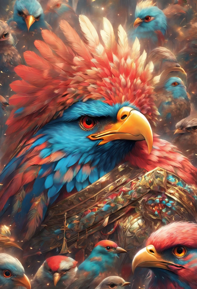 (((bird head))) best quality, ultra-high resolution, CG detalhado 4K, piece of master, VUCUB CAQUIX, Roupas maias, Mitologia maia, mexico, esthetic, ((bird helmet)), Beautiful image, centrado na tela