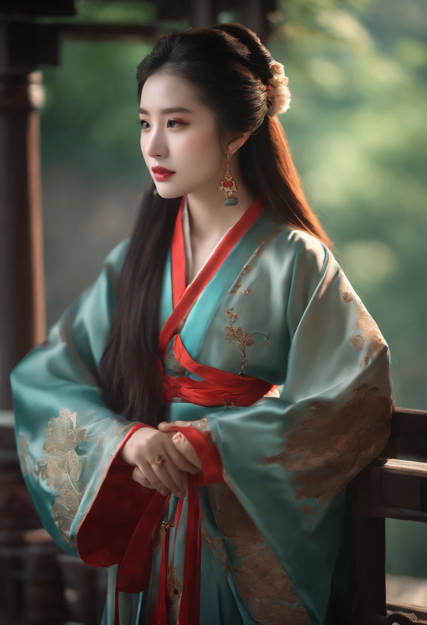 1girl in.Solo,Hanfu,Chinese clothing,(backfacing:1.2),photograph, masutepiece, photorealisim,Best Quality, 超A high resolution, Raw photo, photo shot, Professional, Amazing detail, Colorful, surrealism, masutepiece, Best Quality, nffsw, point of view, Highest Quality, Sharp Focus, digital art render, 8K,