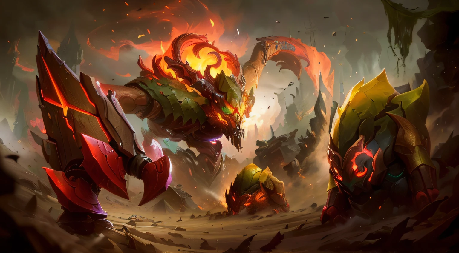There's a painting of a monster with a fire on it, arte conceitual Dota 2, arte splash, arte oficial splash, Arte conceitual de League of Legends, Arte conceitual da Riot Games, z'gok. 8 k hd resolution, Zerg, artefato Dota2, Dota, Dota 2, Arte estilo League of Legends, Arte de League of Legends, Criatura de Golem de Fogo