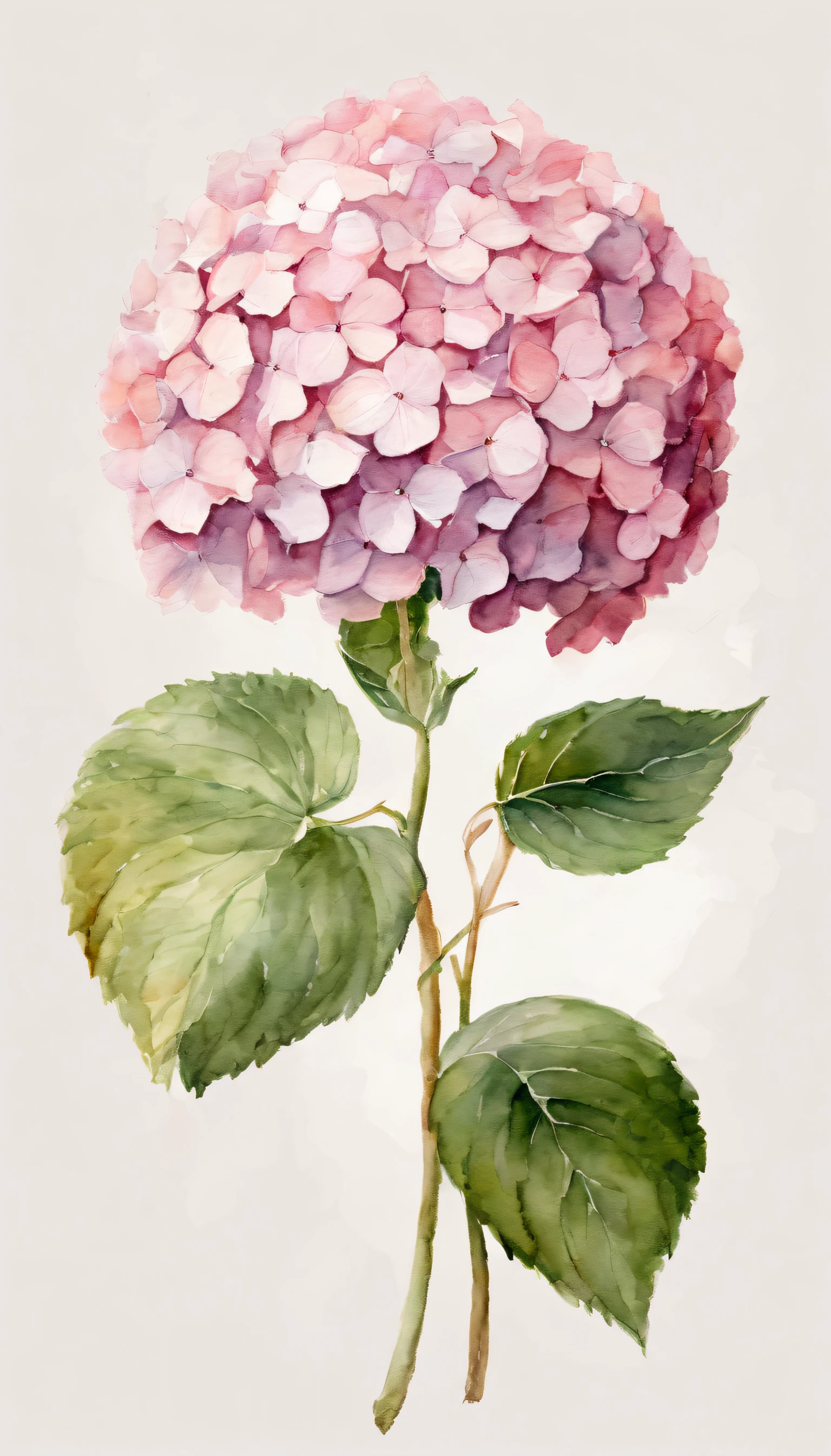 minimalistic blush pink of a hydrangea, white background