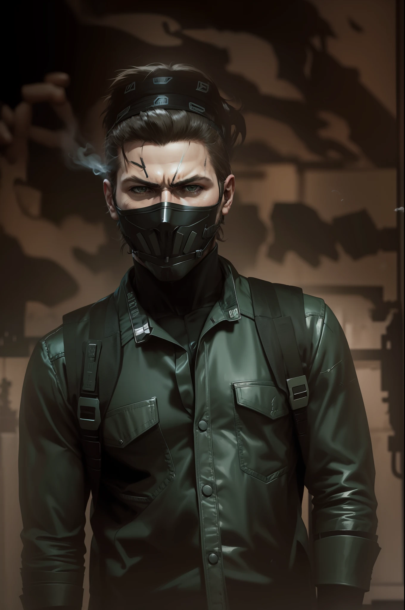 metal gear,metal gear solid,solid snake,metal gear solid solid snake,dark comic art,dark,dark,dark background,suit,business suit,smokie,tuxedo,smoking a cigarette,wearing gloves,using headband --auto --s2