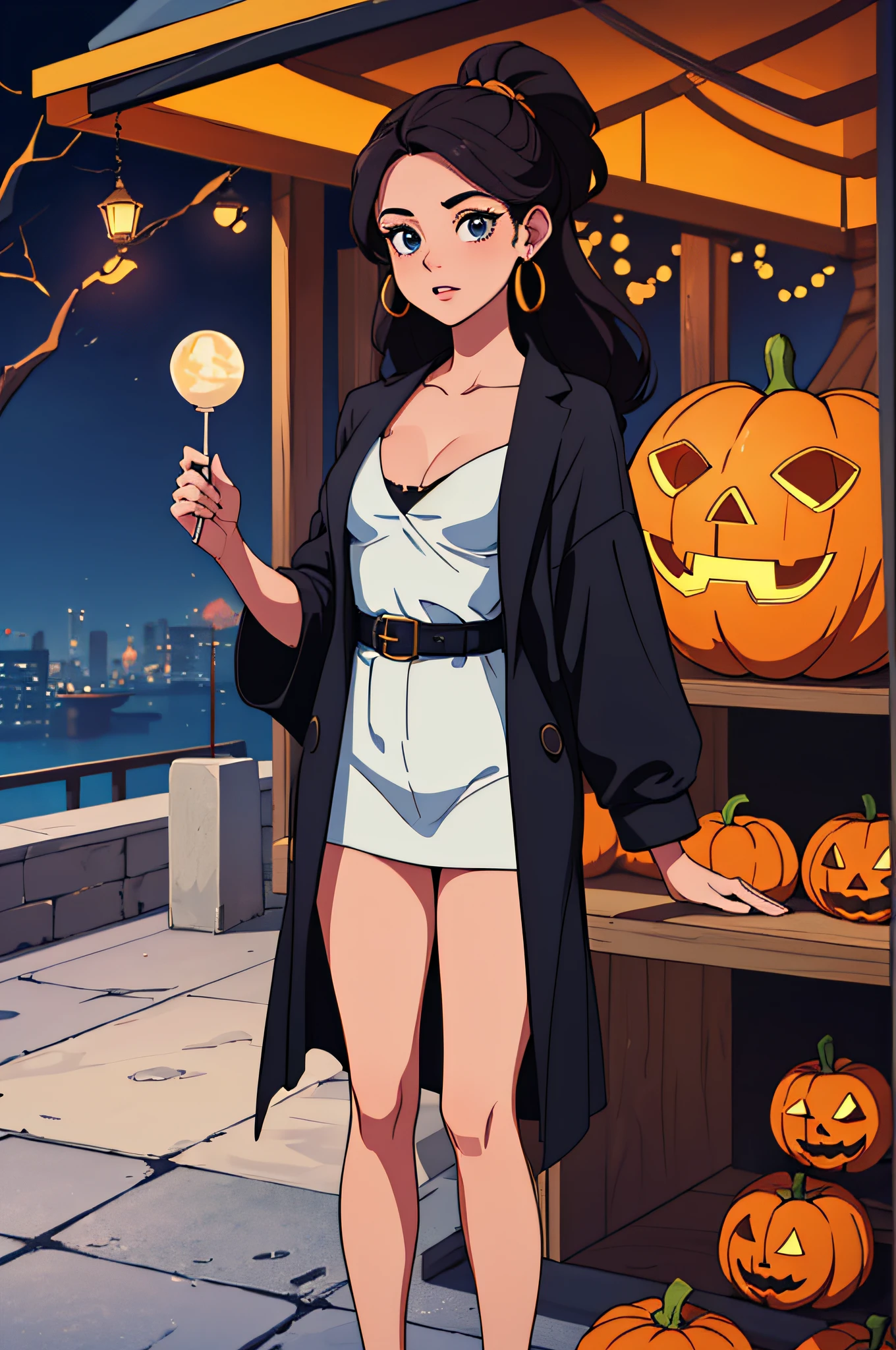 patio, Cabello largo, halloween, ((beautiful woman, 28 years old, ruboroso, sorprendido)), (((La mejor calidad, 8k)))