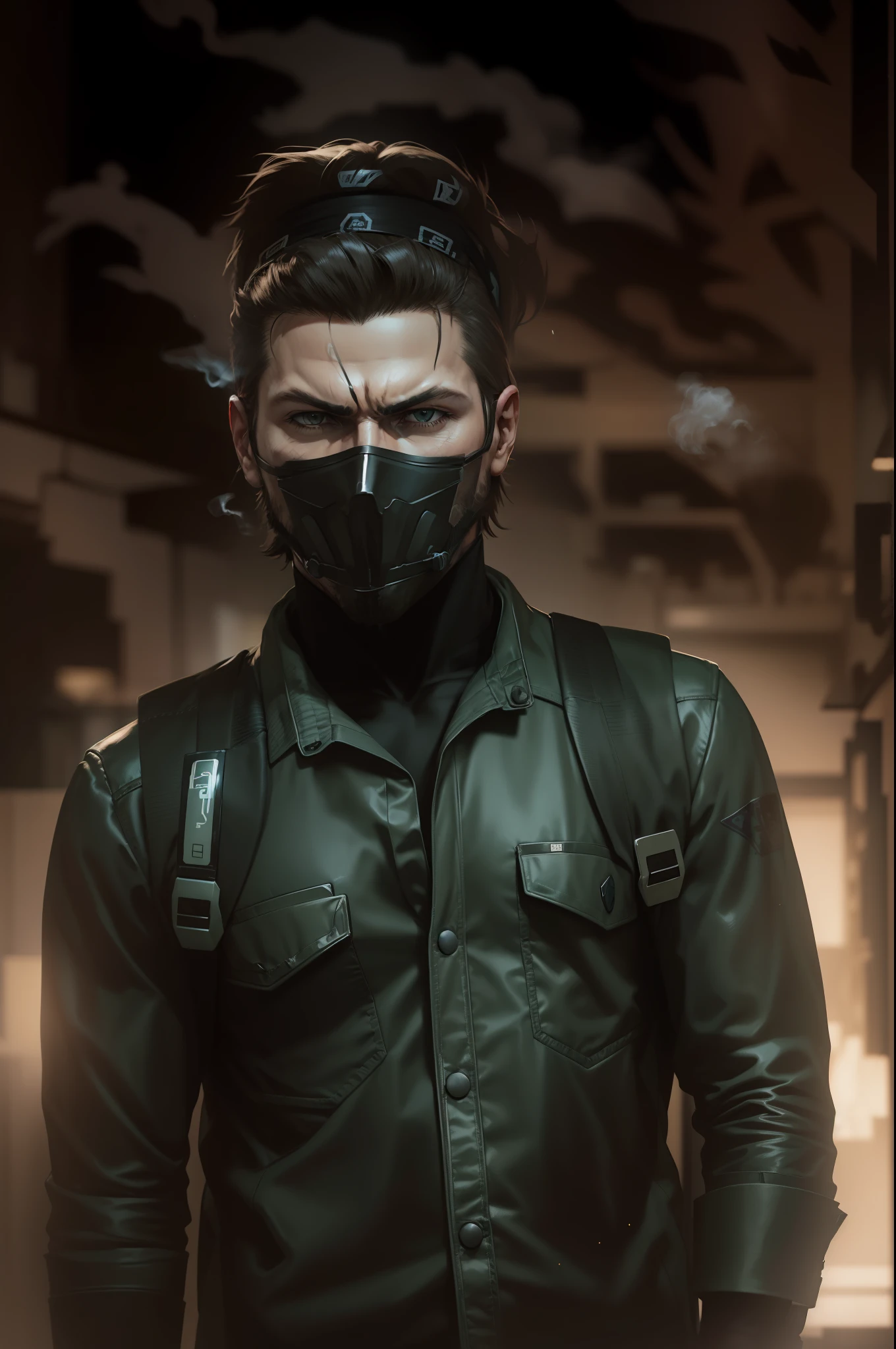 metal gear,metal gear solid,solid snake,metal gear solid solid snake,dark comic art,dark,dark,dark background,suit,business suit,smokie,tuxedo,smoking a cigarette,wearing gloves,using headband --auto --s2