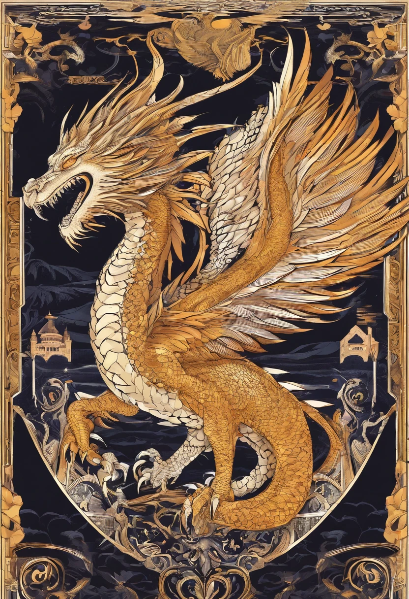 A dragon,Hand-drawn style,Detailed scales and wings,Majestic and powerful,Curly claws and sharp teeth,A vast and formidable existence,Blazing breath,mythological creatures,Flying in the sky,Castle and mountains in the background,Best quality and ultra-detailed,traditional art,rich and vivid colors,fantasy genre,shadows and highlights,Illuminated by sunlight.Add text:Futures liquidation,Travel through antiquity to become an oligarch