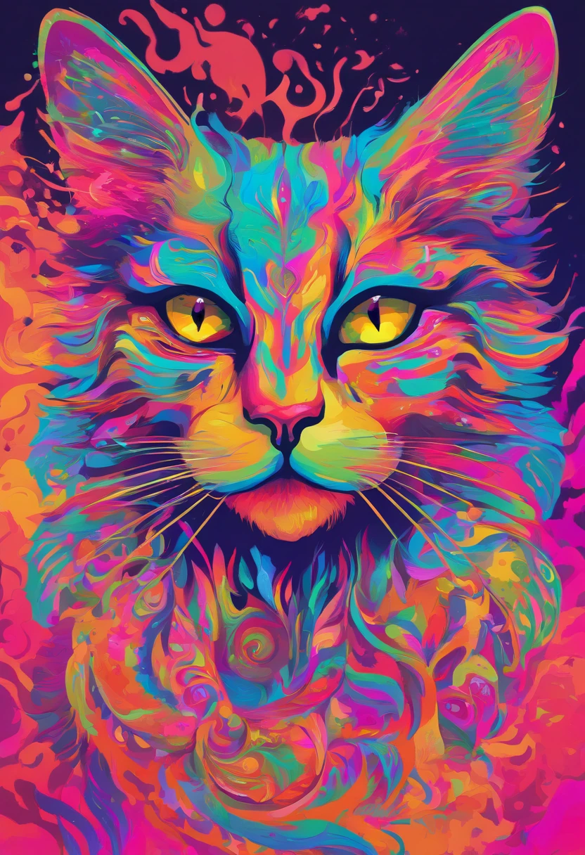 A cat with neon makeup and headdress , Arte transgresor, foco nítido, 8 mil, Renderizado de octanaje , Colores saturados, Colores pastel