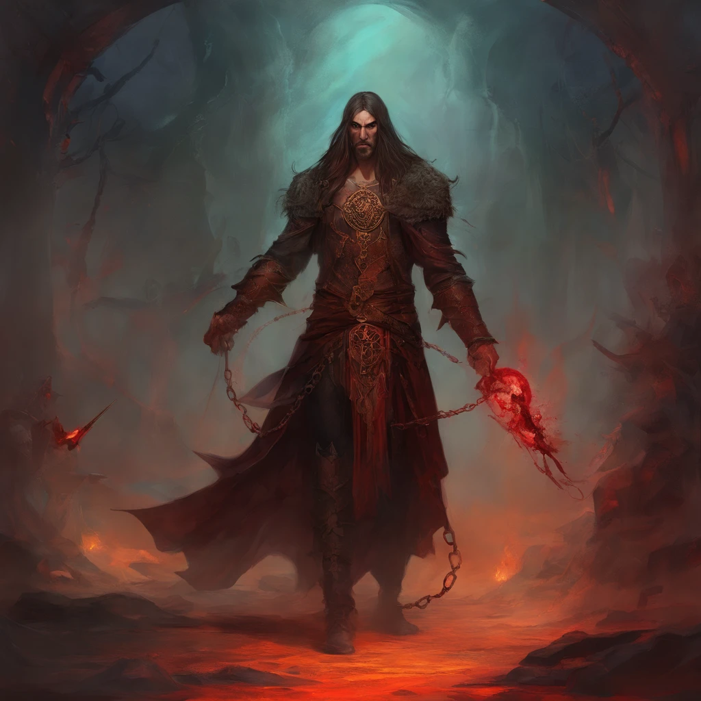 A man with chains around his neck and a bloodied face, male vampire of clan banu haqim, Marduk, Bloody + arte conceitual, Dagoth seu, arte conceitual de deus, estilo gerald brom, necromante masculino, Sangue para o Deus do Sangue, Caronte, o barqueiro de Hades, Deus masculino bonito da morte