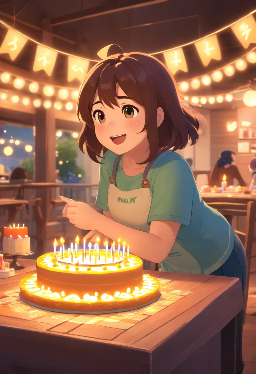 pixar desenhos animados 3D, Chubby brunette woman celebrating her birthday