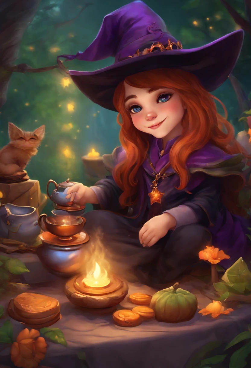 Masterpiece, best quality, chibi, wizard tea party, handsome male witch, beautiful witch, happy, vibrant, colorful