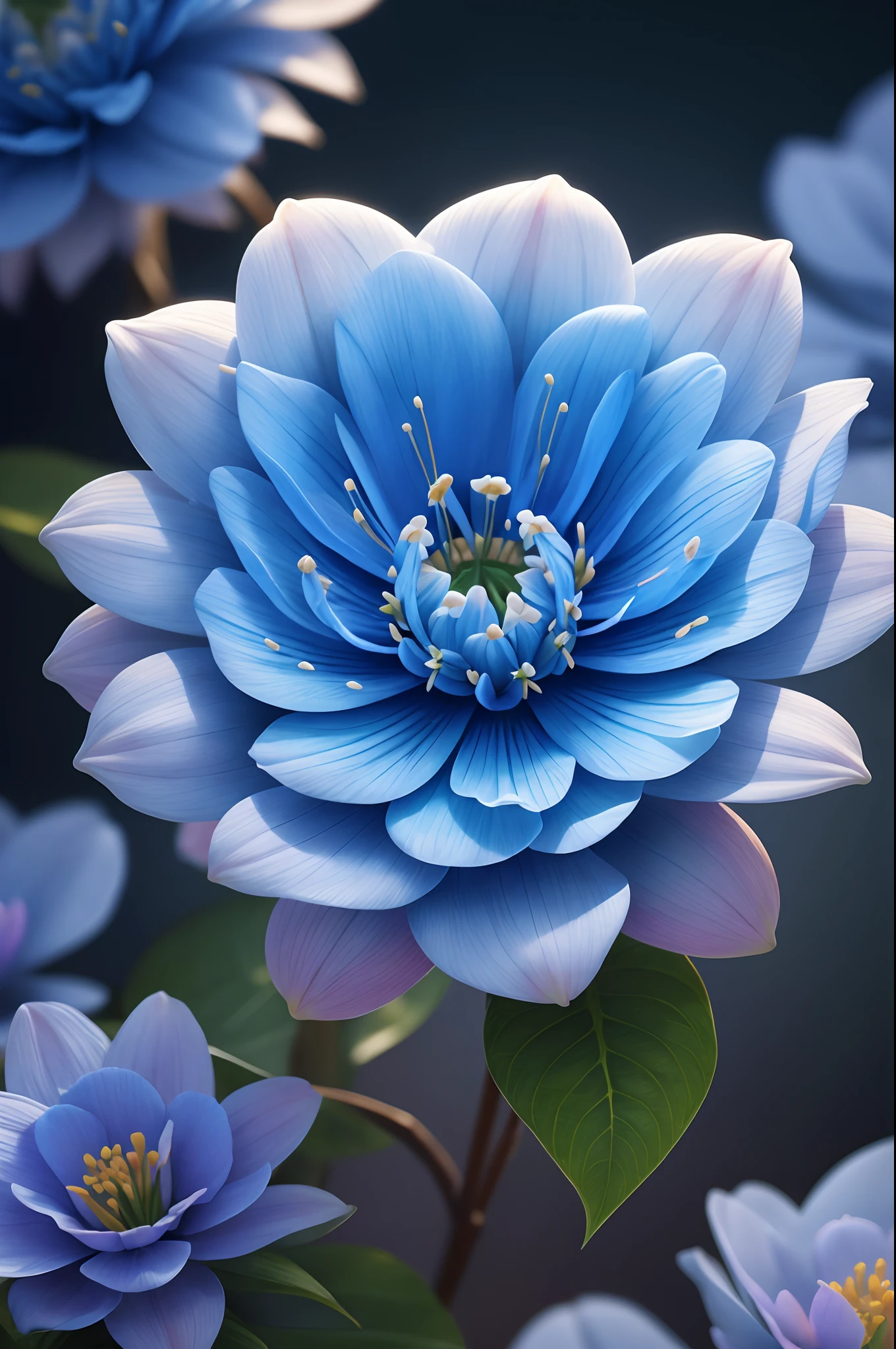(ultra-realistic), (highly detailed), ultra high res, a ultra beautiful blue flower blooming on a spring morning, multi-colors, masterpiece, picture, no humans, (background only)