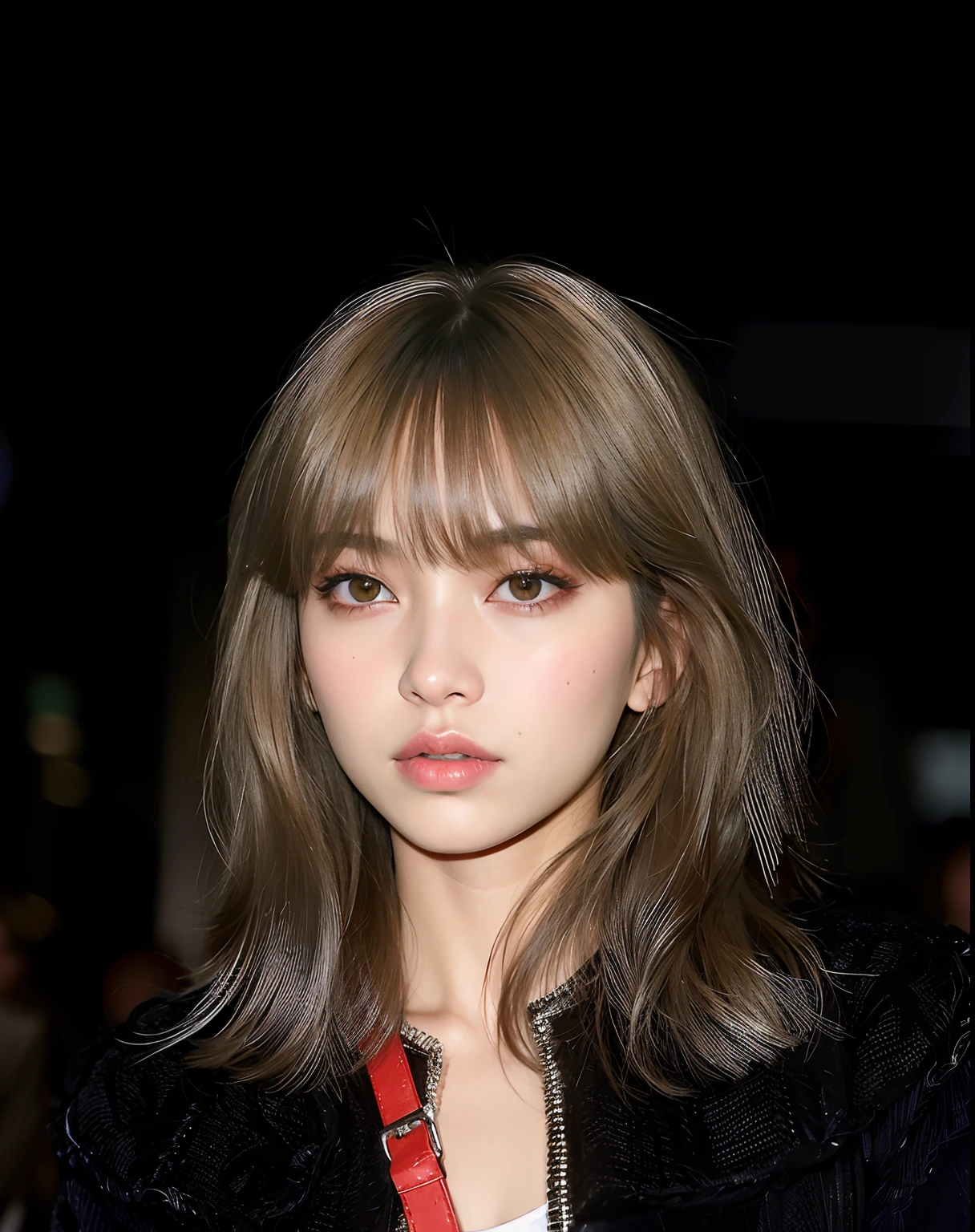 Mujer arafed con el pelo largo y flequillo con una chaqueta negra, Lalisa Manoban de Blackpink, Retrato de Jossi de Blackpink, Lalisa Manobal, Flequillo partido en el centro, flequillo esponjoso, con flequillo, Retrato de Kpop Idol, portrait of female Korean idol, Jossi de Blackpink, con flequillo completo, Cabello limpio con flequillo